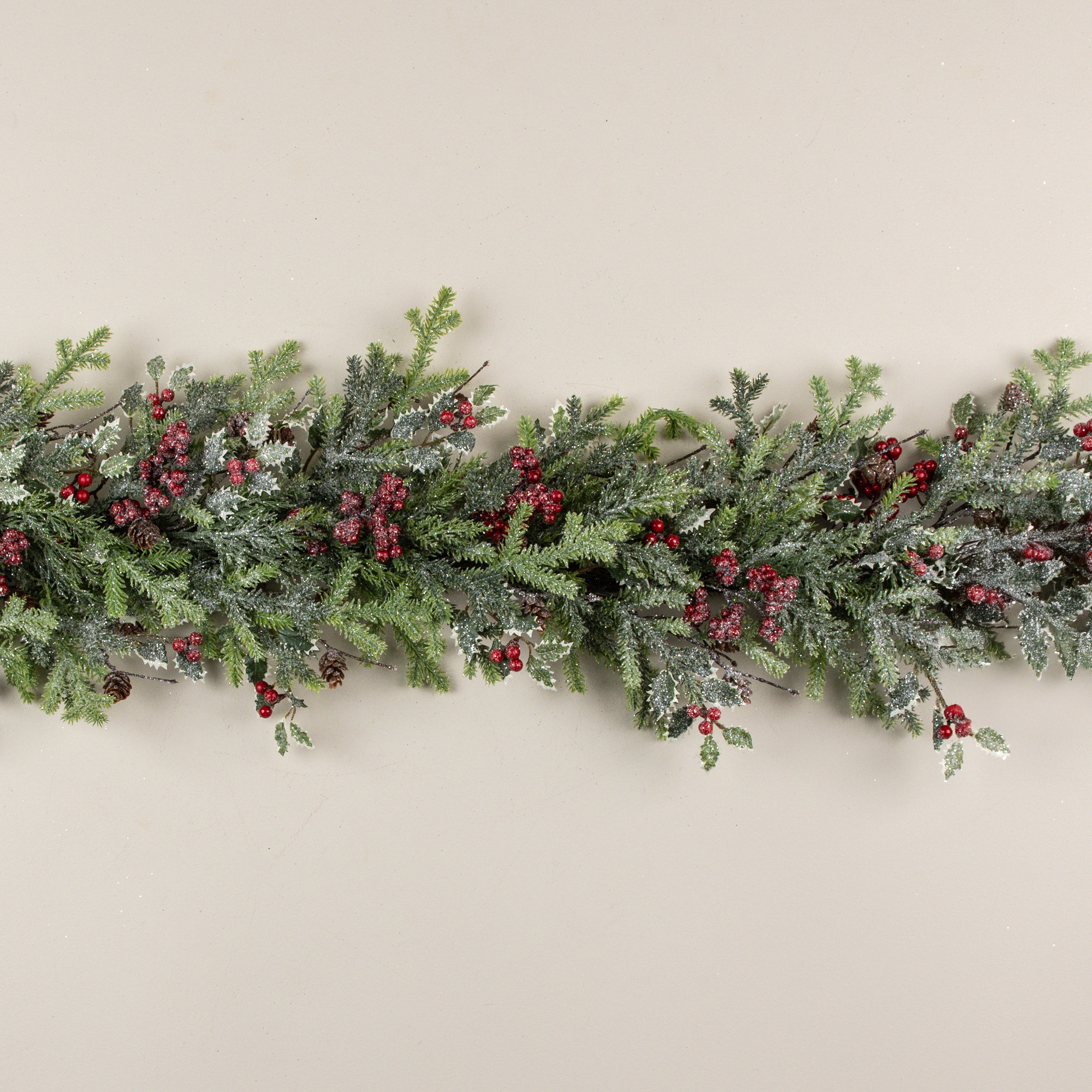 Glittered Pine, Cypress & Holly Garland, 5 ft, photo 2 of 3
