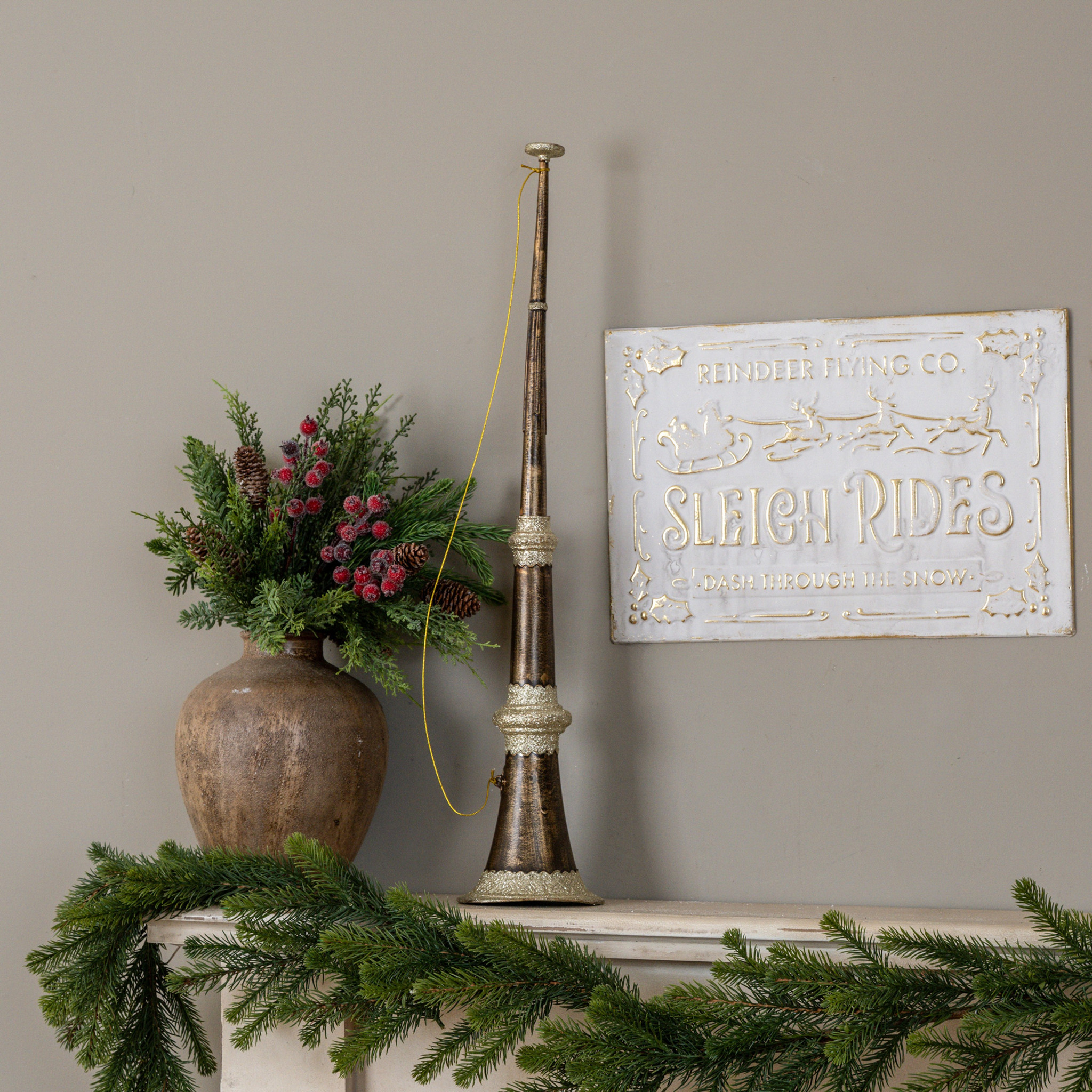 Glittered Gold Horn Ornament