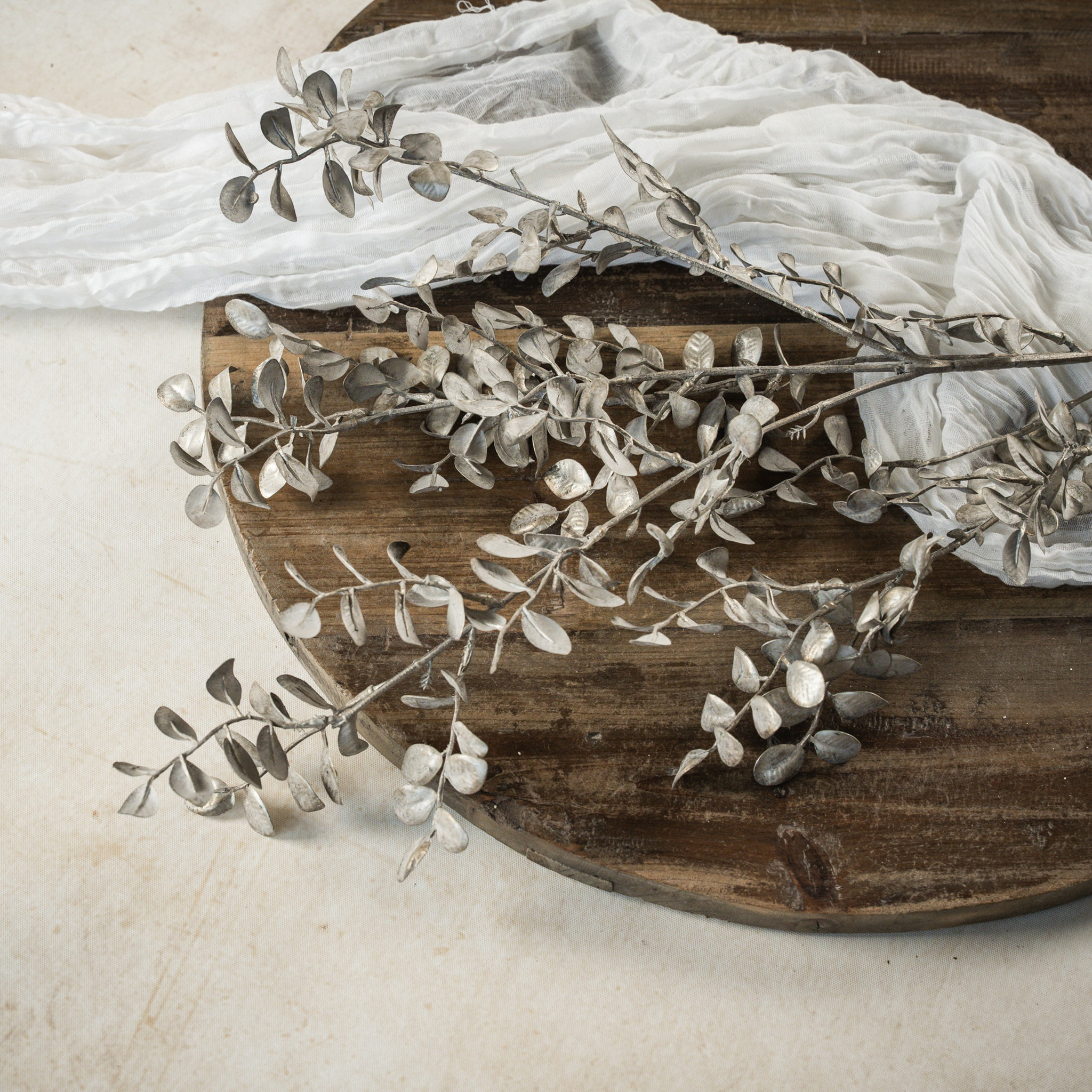 Metallic Grey Boxwood Spray, 37"