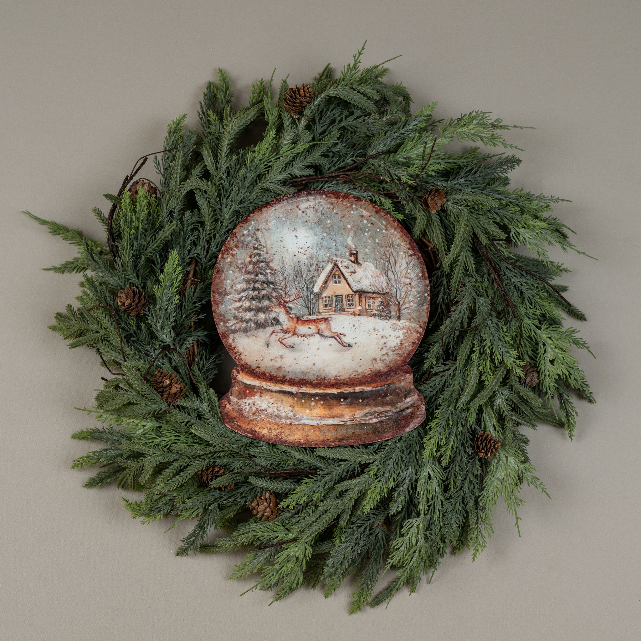 House & Deer Snow Globe Metal Sign, 11.25", photo 2 of 4