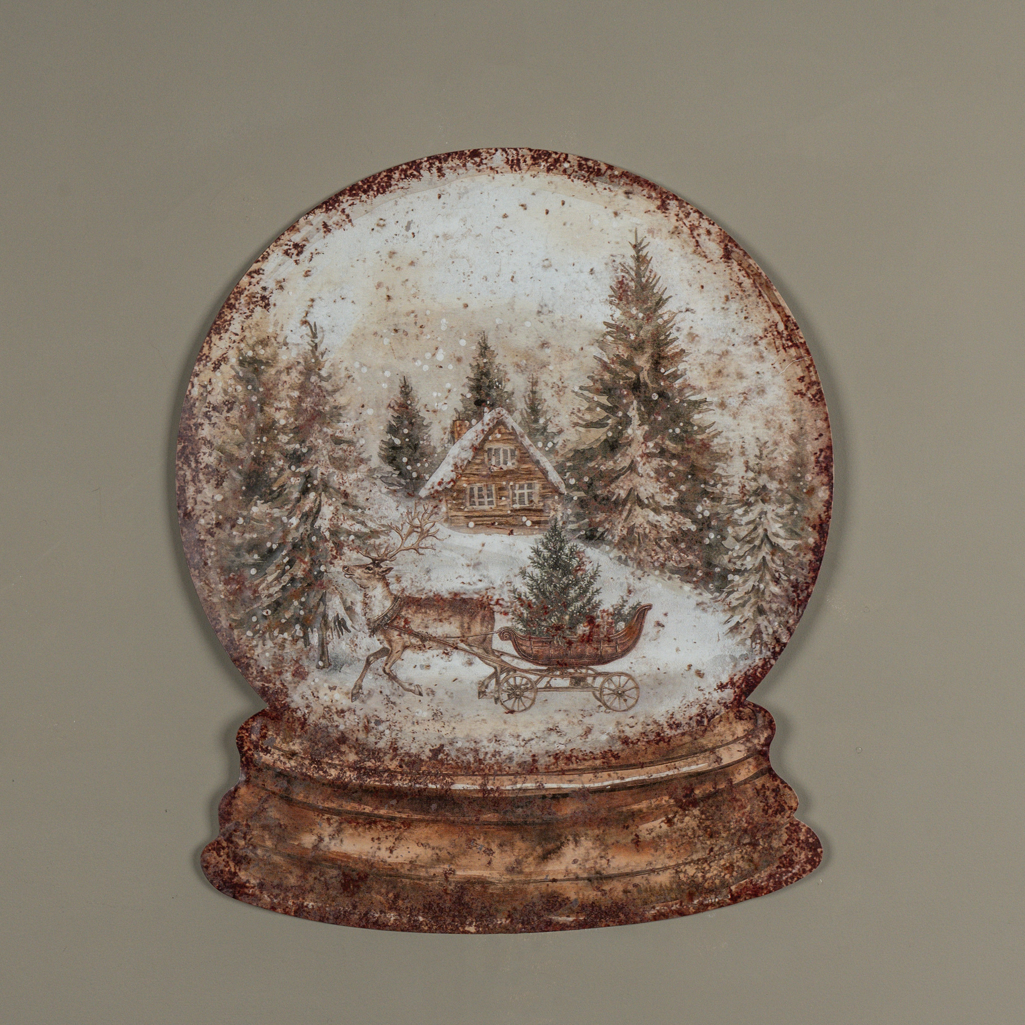Cabin & Sled Snow Globe Metal Sign, 23.5"