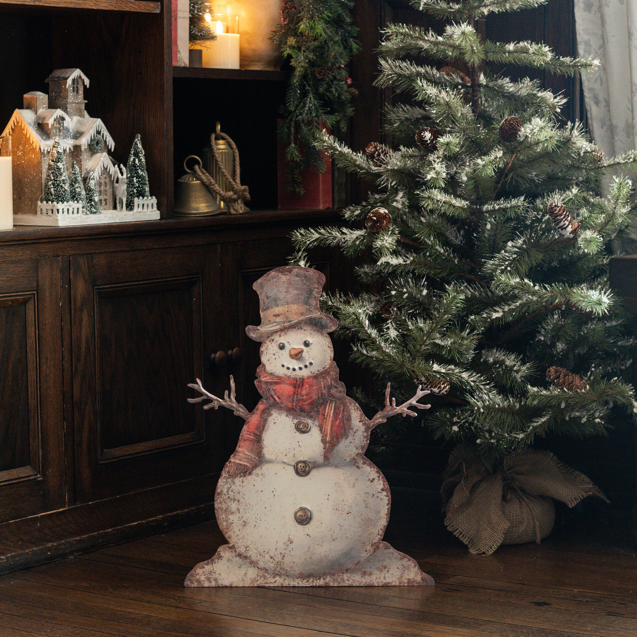 Red Scarf Snowman Metal Dummy Board, 19.5"