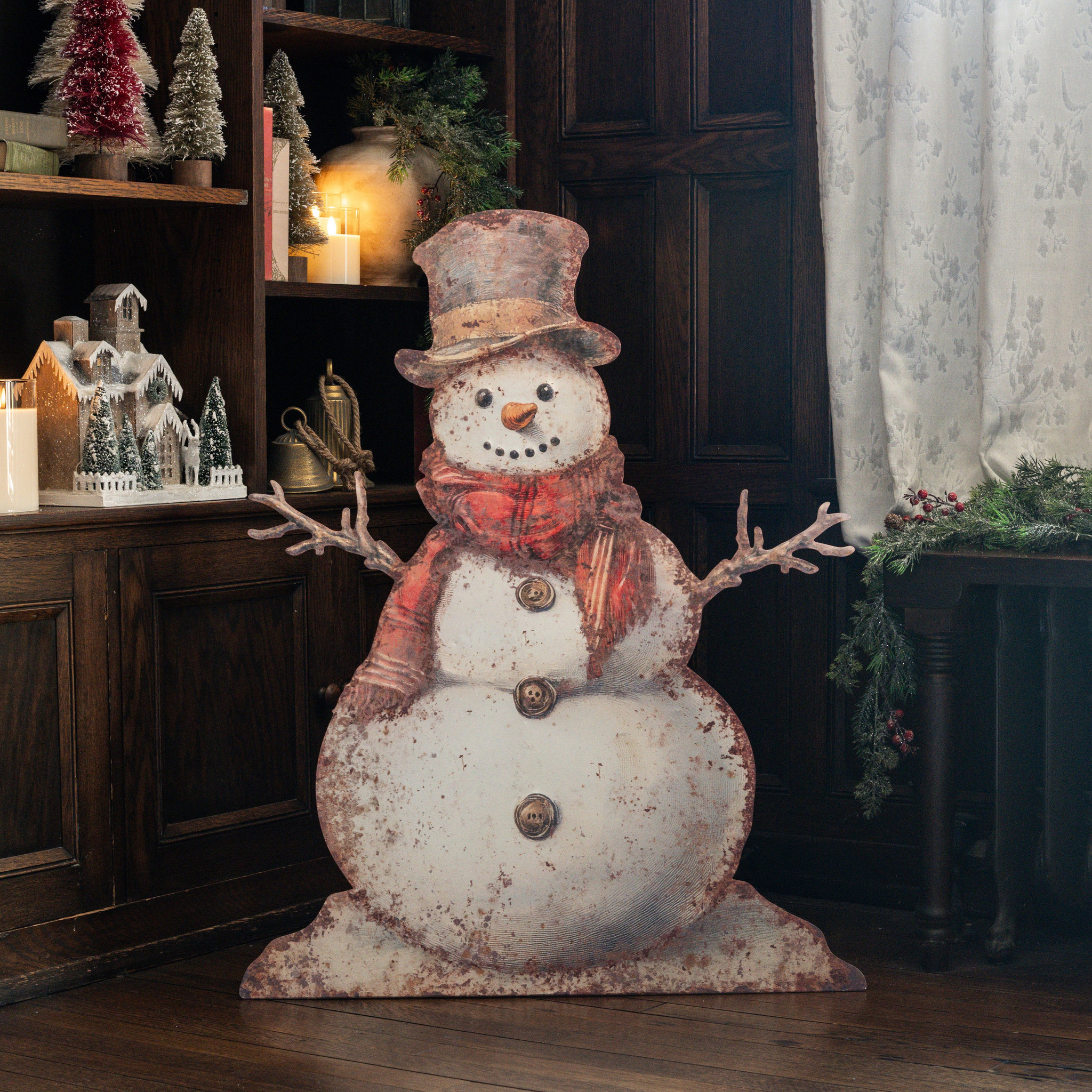 Red Scarf Snowman Metal Dummy Board, 36"