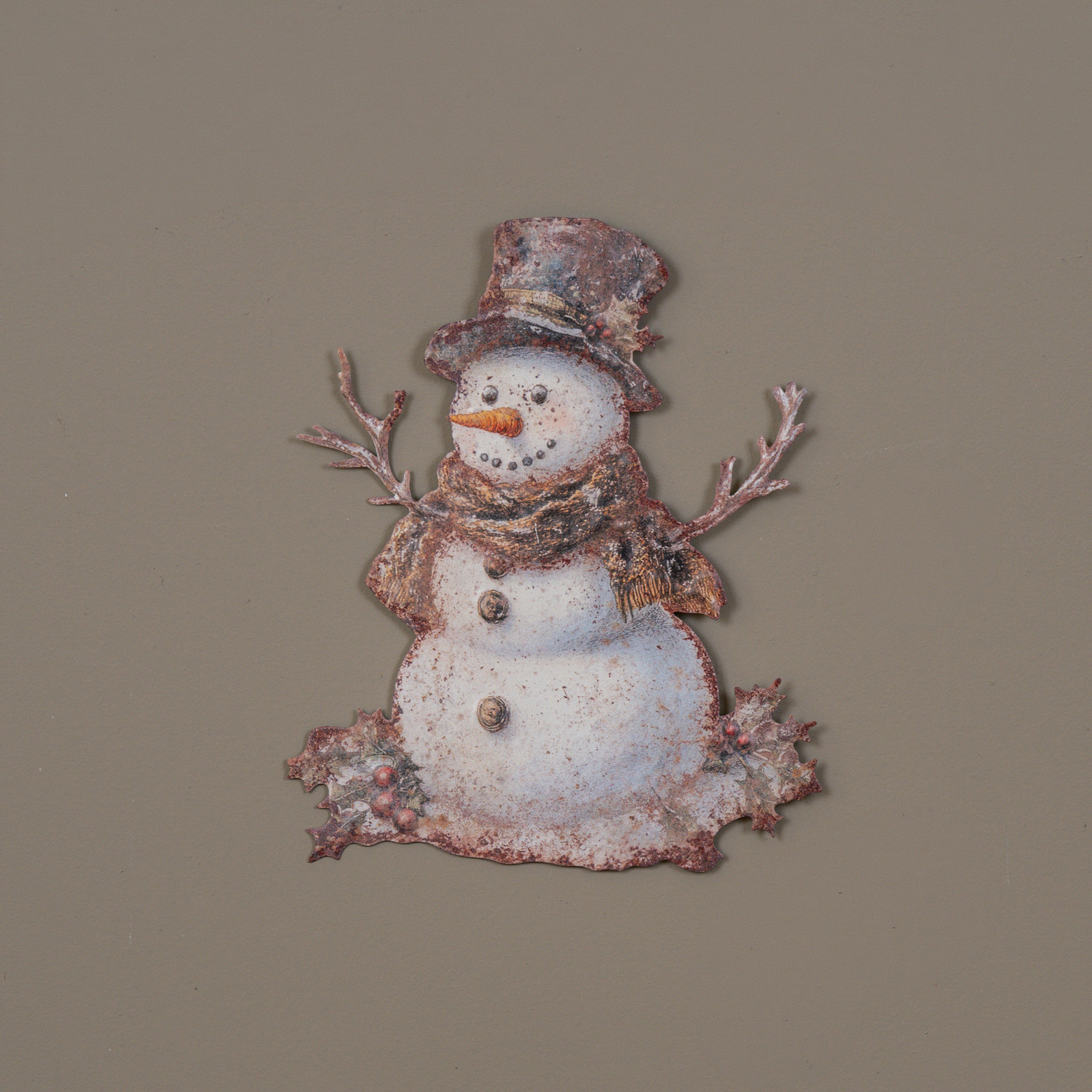 Holly Snowman Metal Sign, 12"