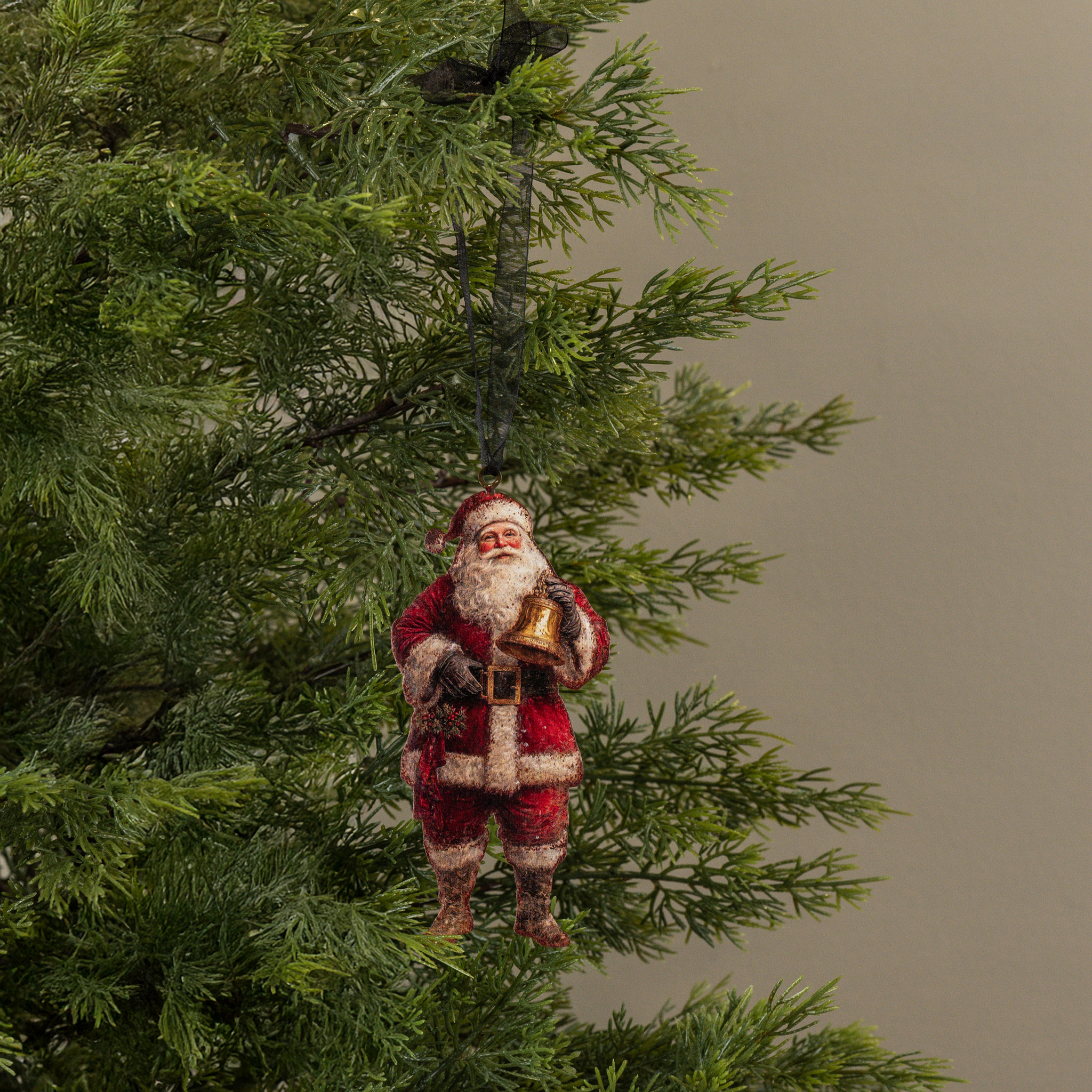 Santa with Bell Metal Ornament, 6.25"