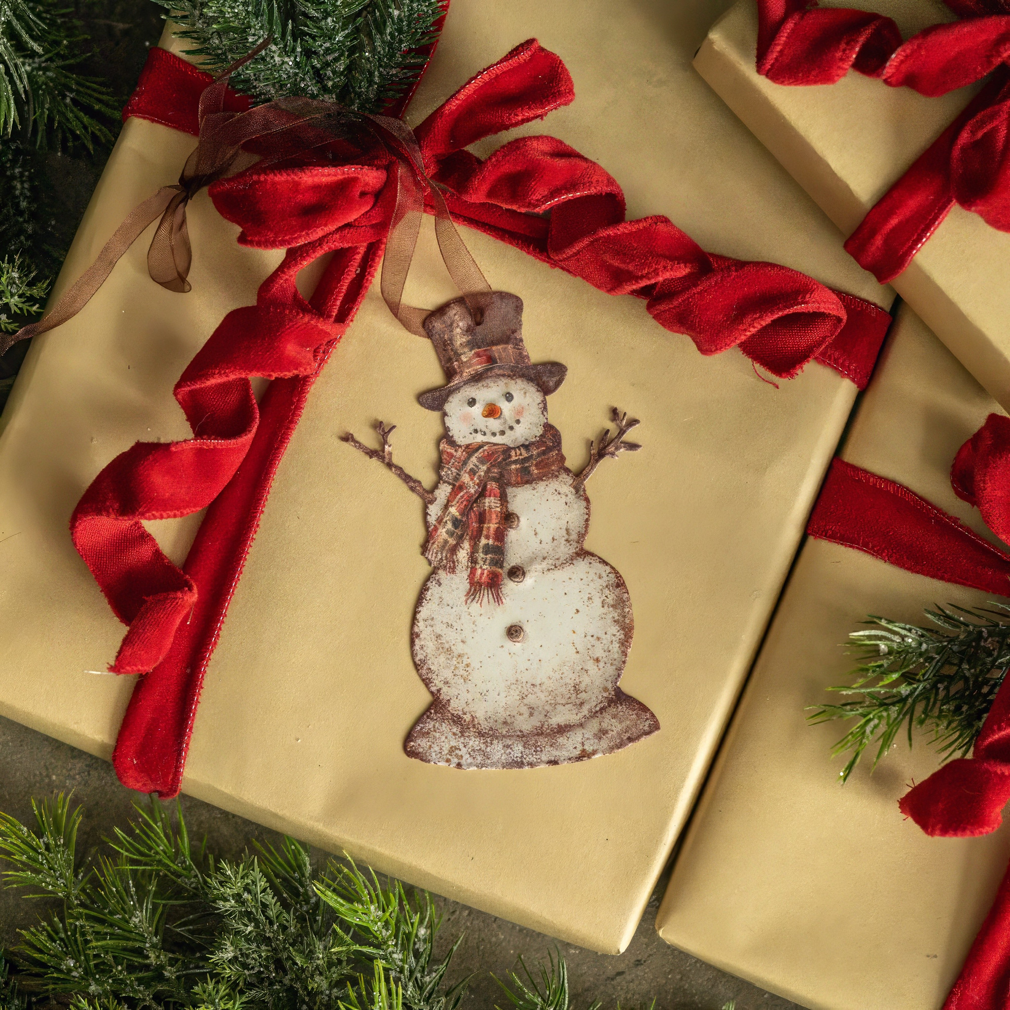 Plaid Snowman Metal Ornament, 6", photo 2 of 2