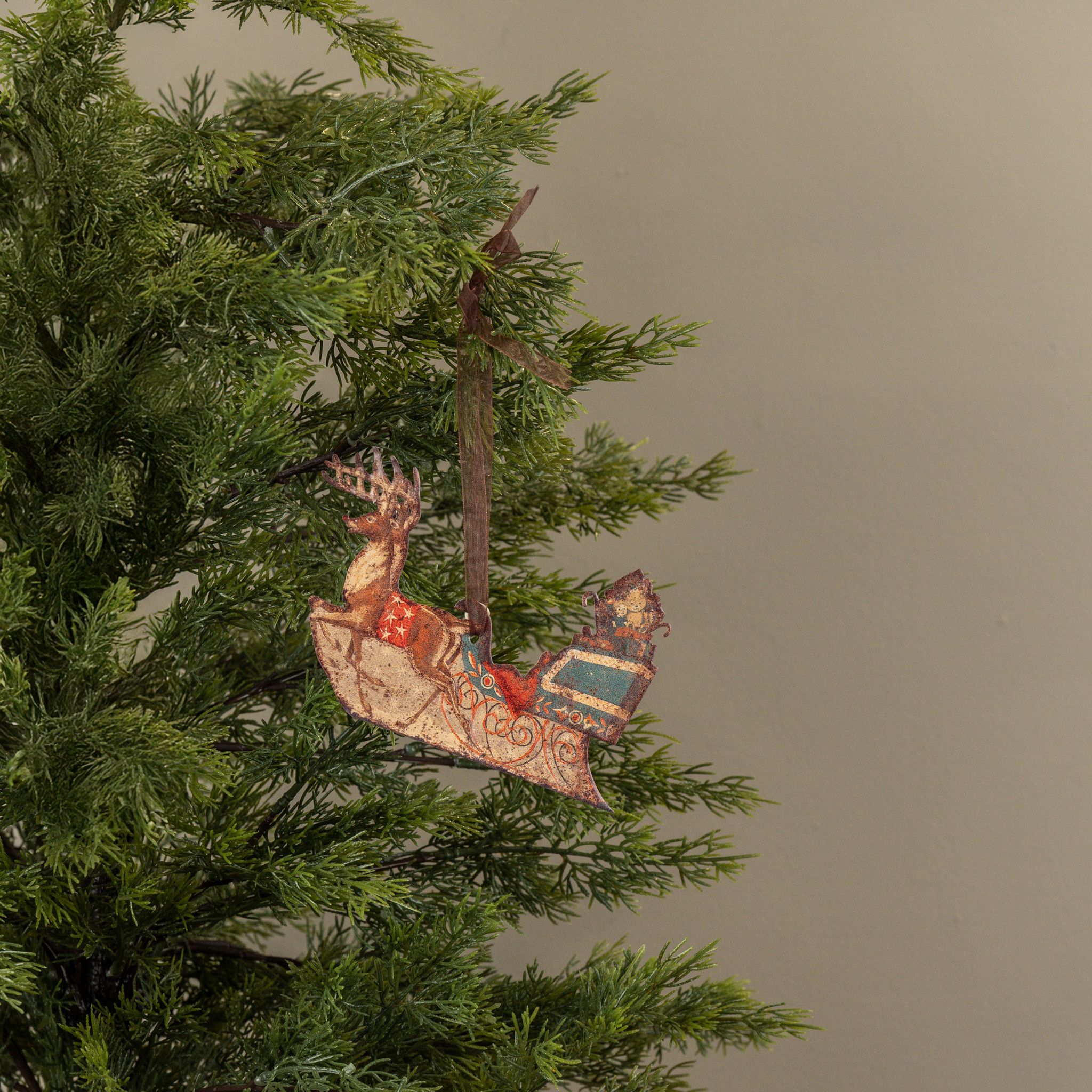 Festive Sleigh Metal Ornament, 6.25"