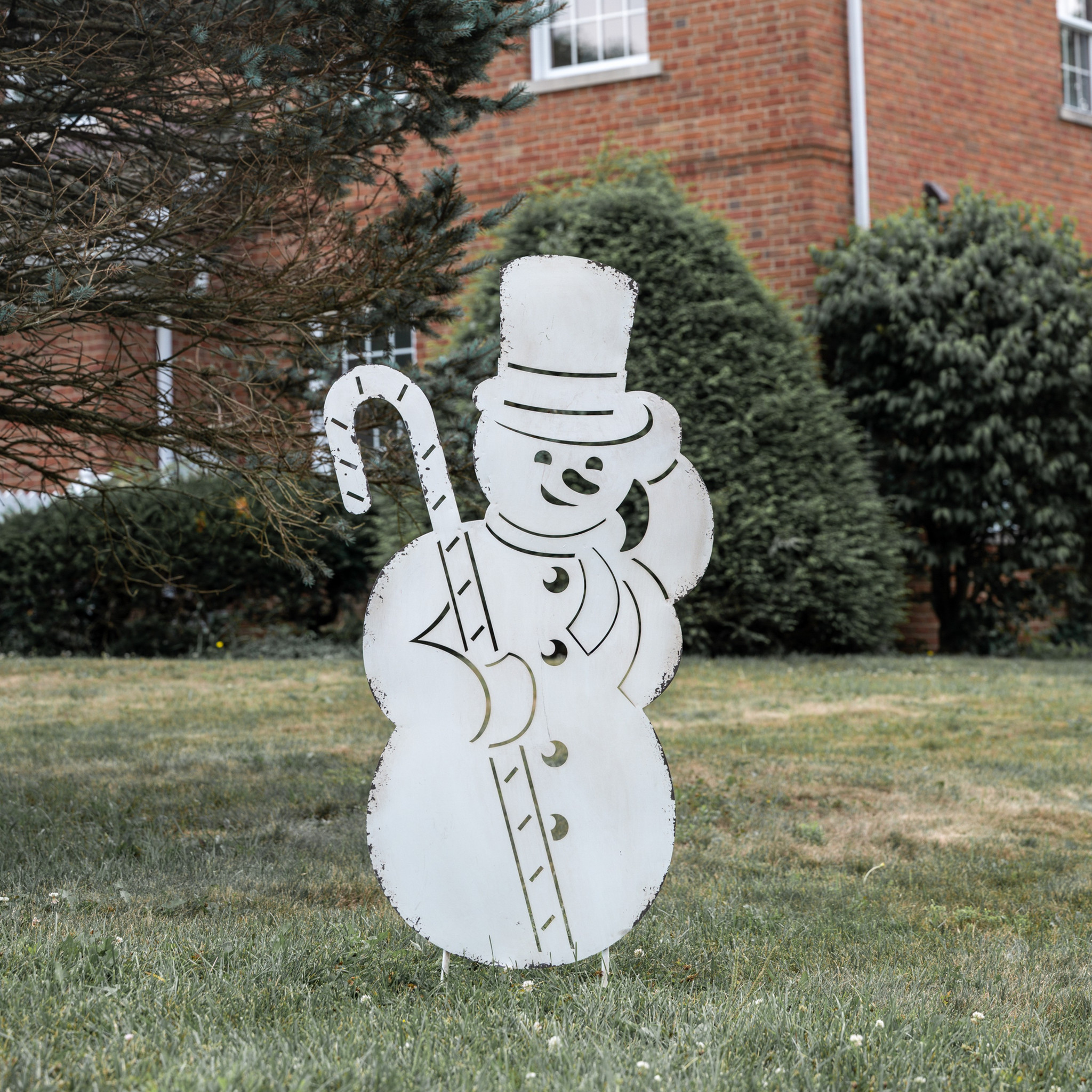 Snowman with Candy Cane Stake, 48.25"