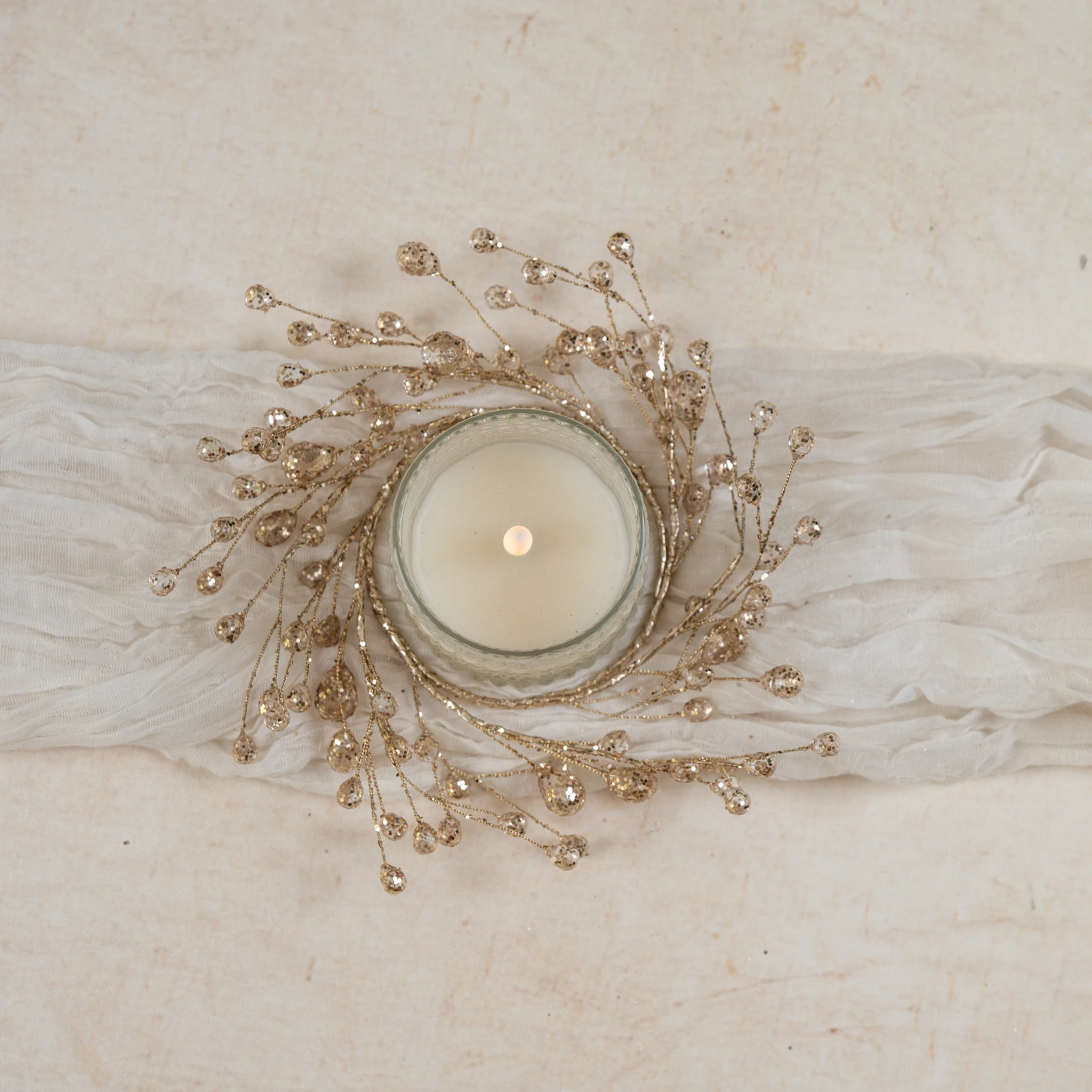 Gold Crystal Candle Ring, 6.5"