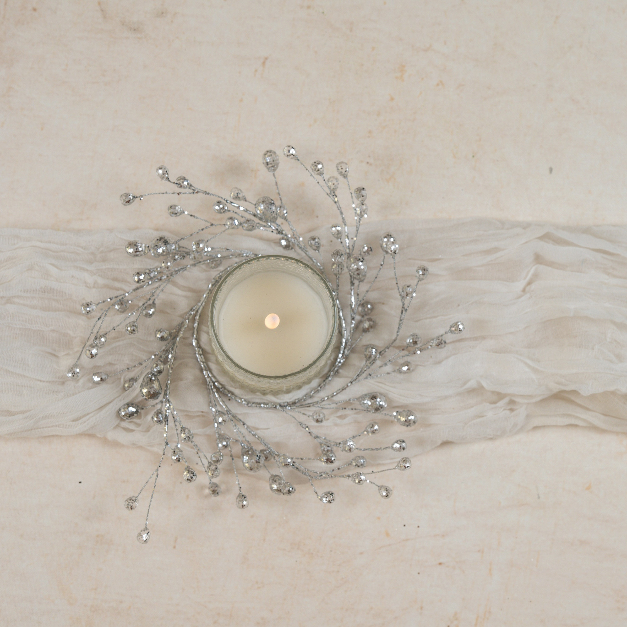 Silver Crystal Candle Ring, 6.5"