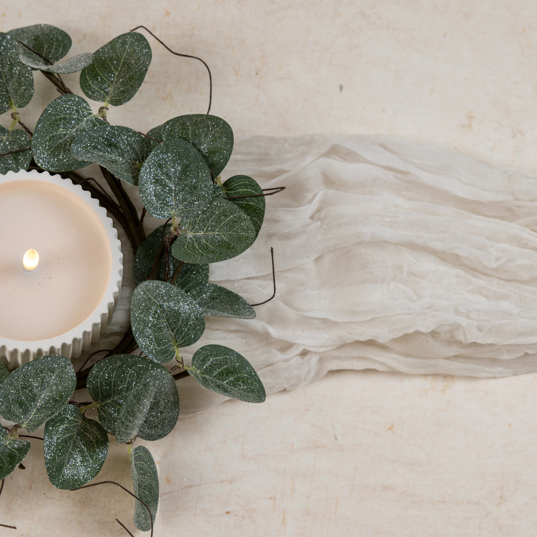 Glittered Eucalyptus & Twig Candle Ring, 12", photo 4 of 4