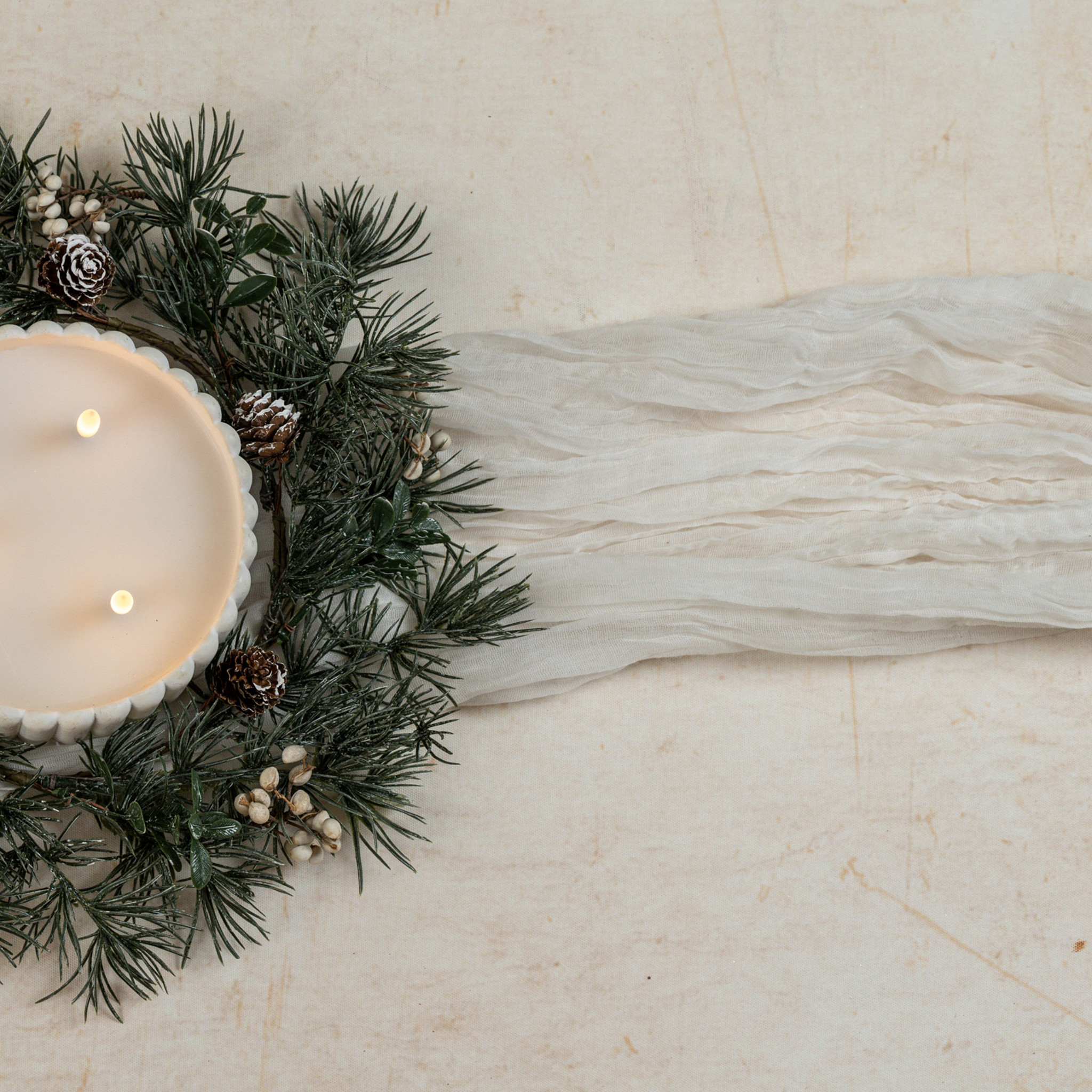 Pine with Cream Berries Candle Ring, 13", photo 4 of 4