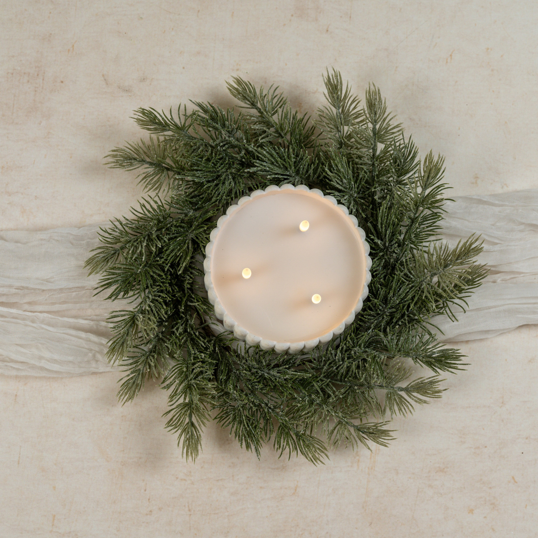 Glittered Jackson Pine Candle Ring, 14"