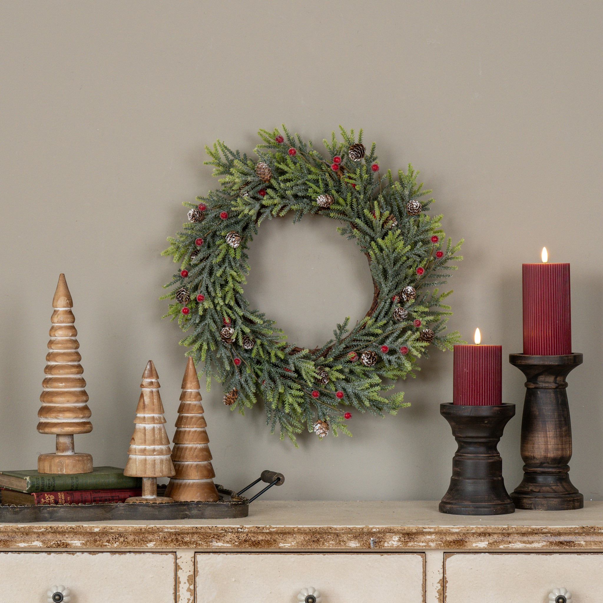Mountain Pine with Iced Berries Wreath, 18"