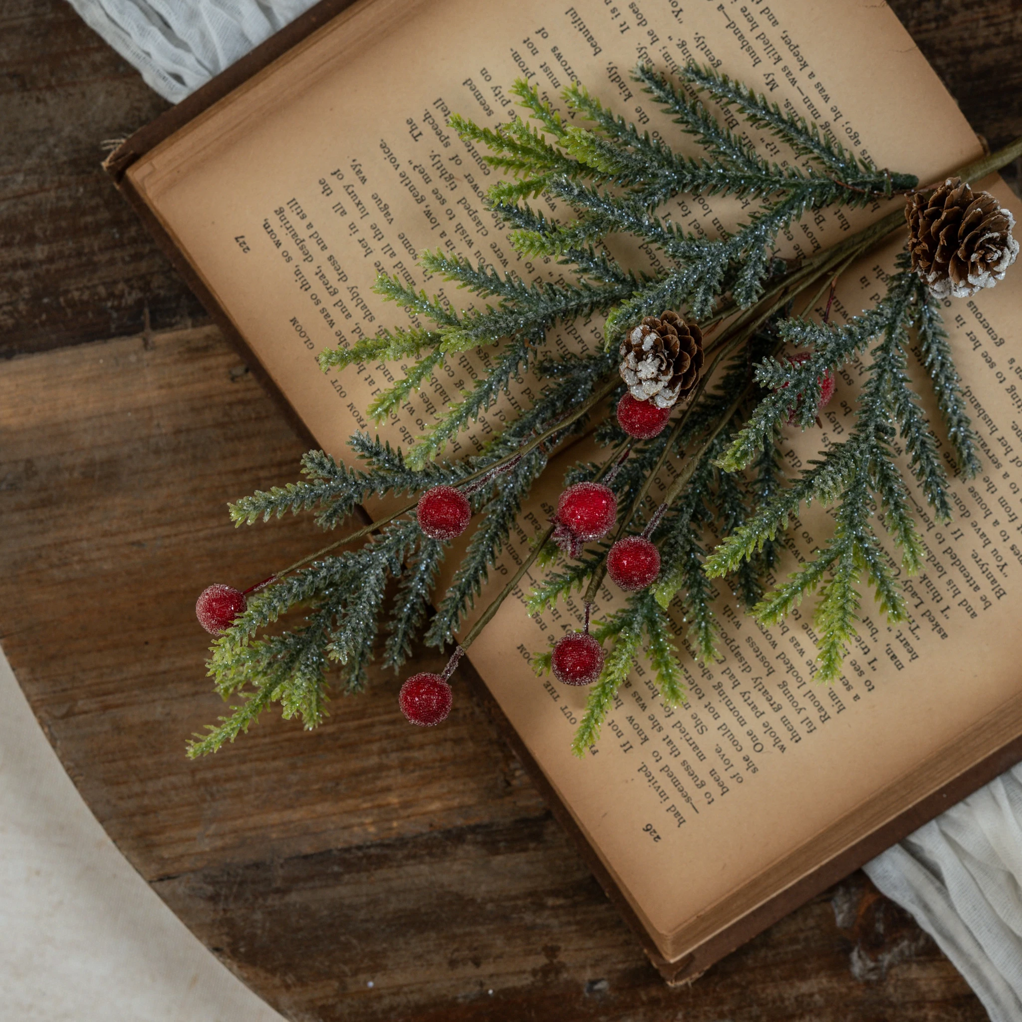 Mountain Pine with Iced Berries Spray, 15"