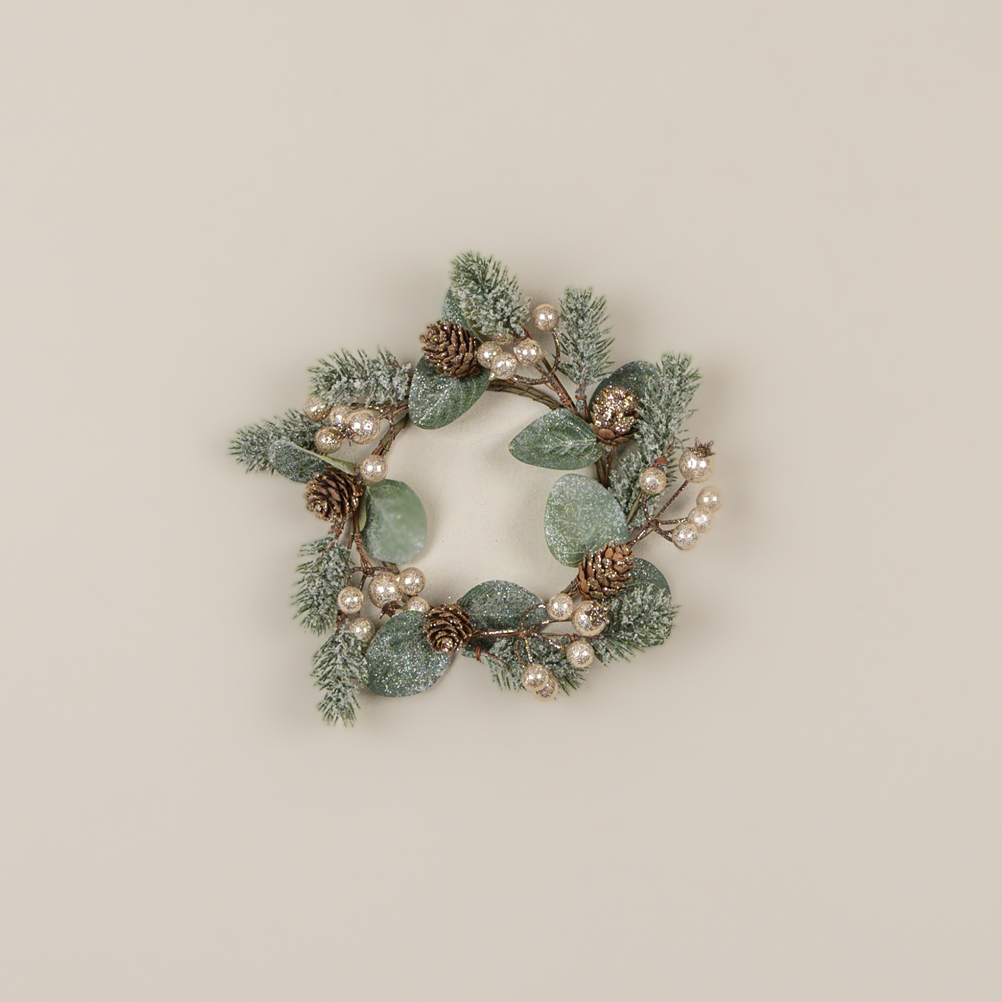 Glittered Gold Berry & Pine Candle Ring, 9", photo 2 of 3