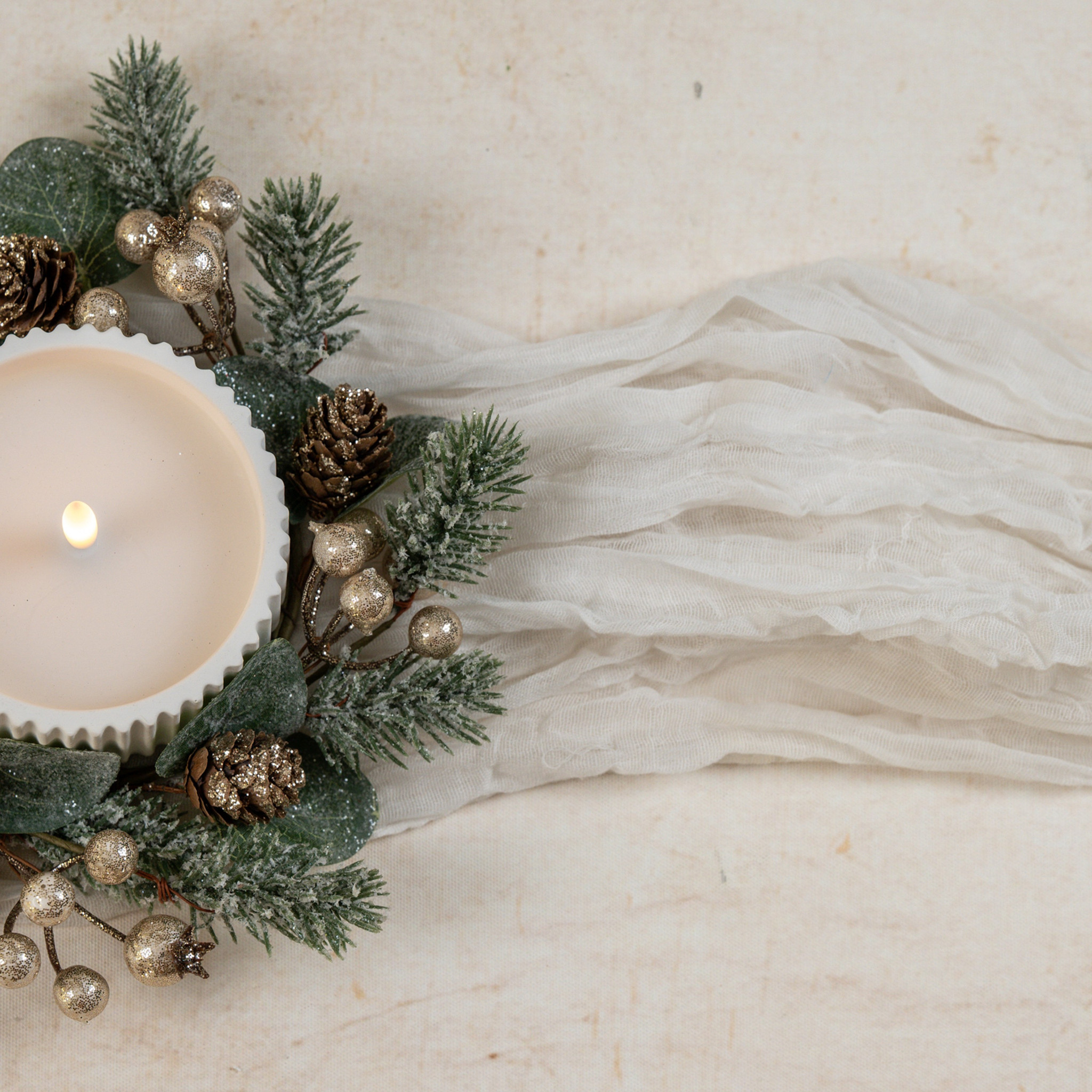 Glittered Gold Berry & Pine Candle Ring, 9", photo 3 of 3