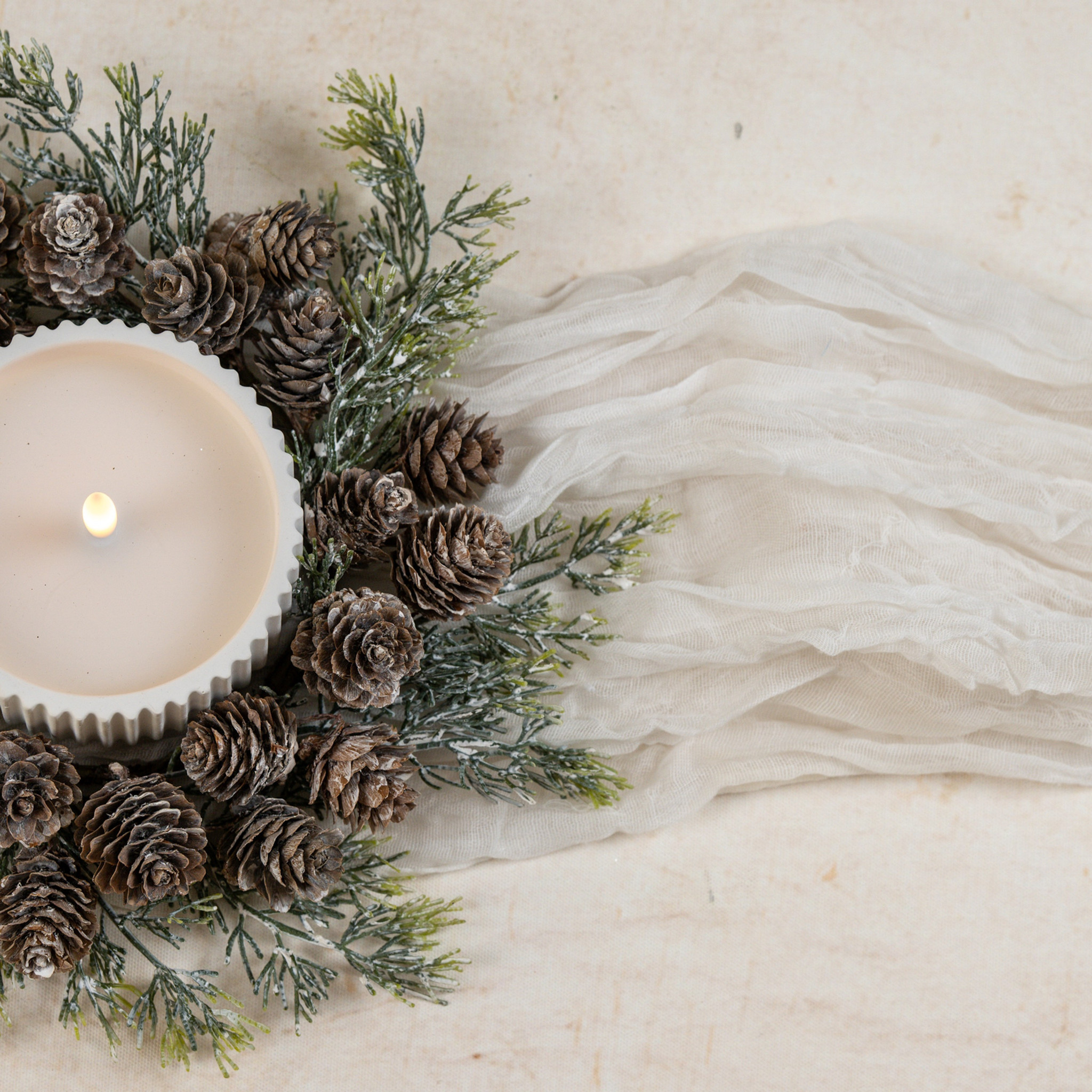 Snow Dusted Pine with Pinecones Candle Ring, 9.75", photo 3 of 3