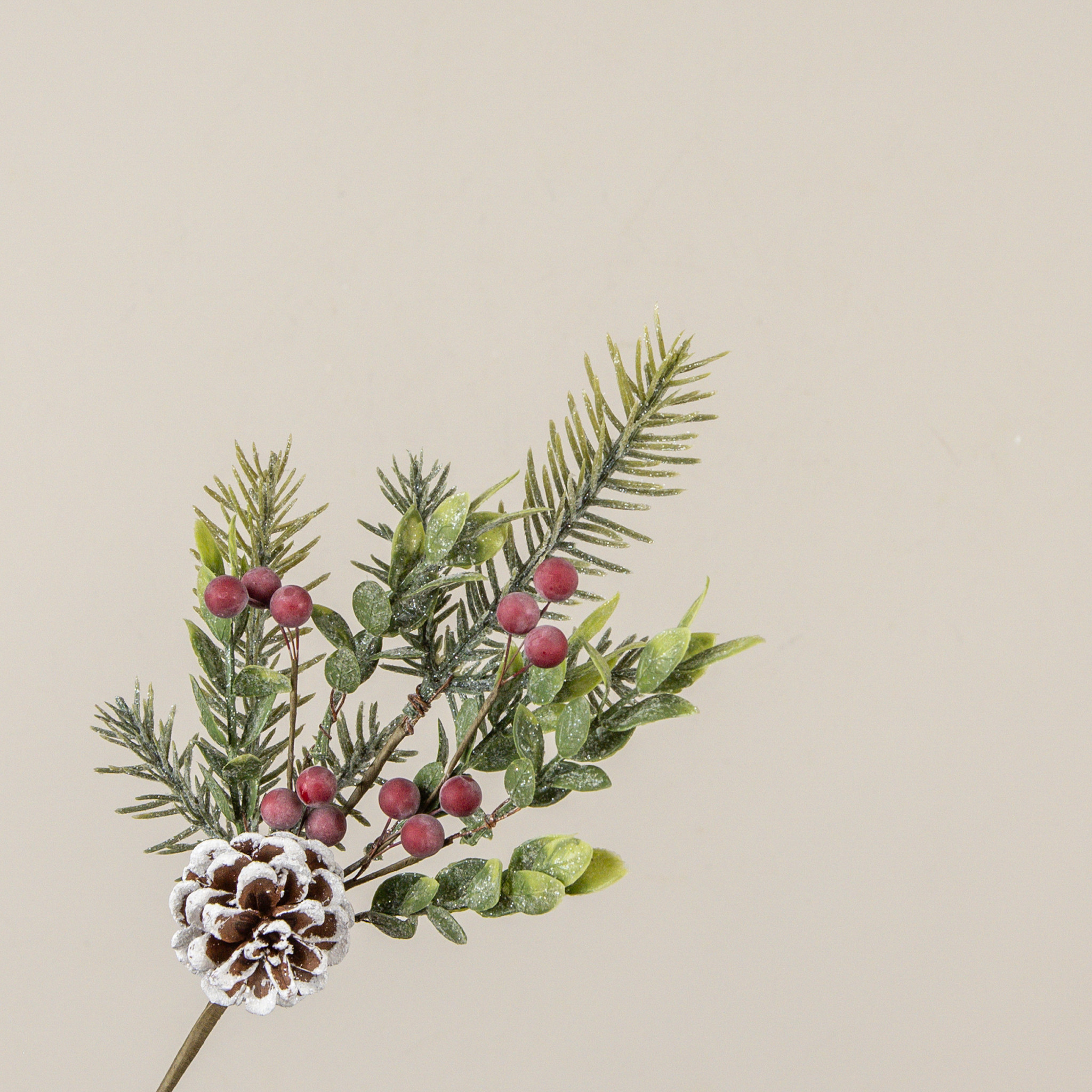 Glittered Pine with Red Berries & Pinecone Spray, 15"