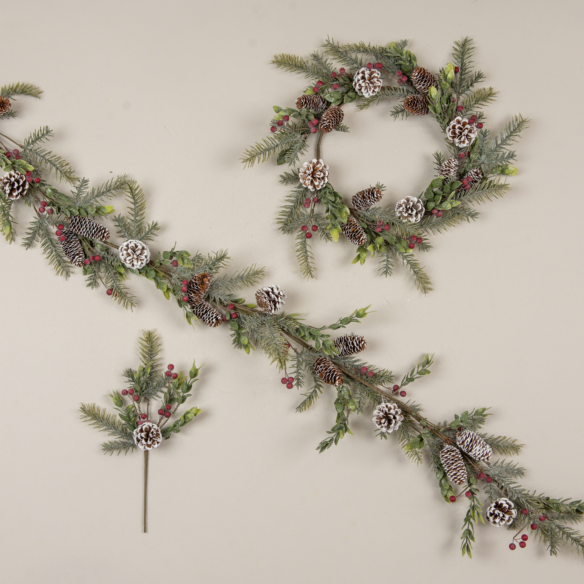 Glittered Pine with Red Berries & Pinecone Garland, 5 ft, photo 3 of 3