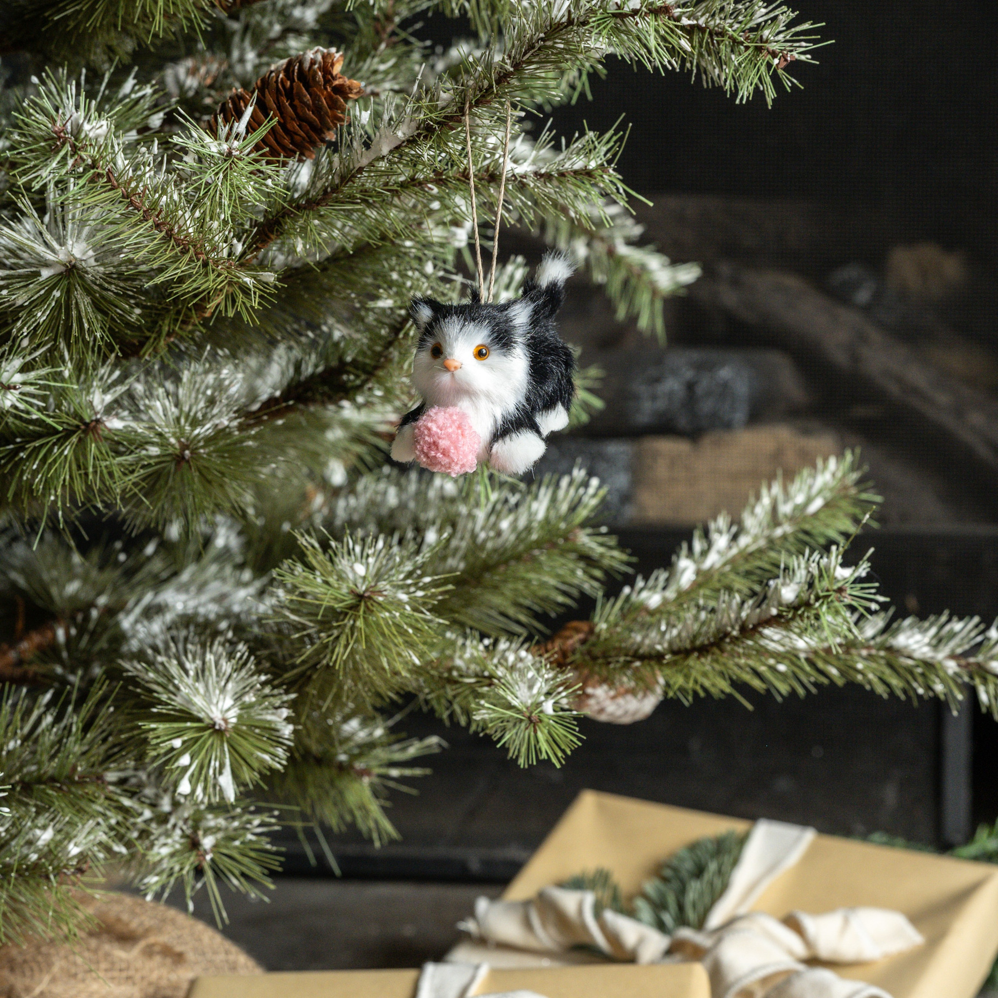 Playful Black & White Kitten Ornament