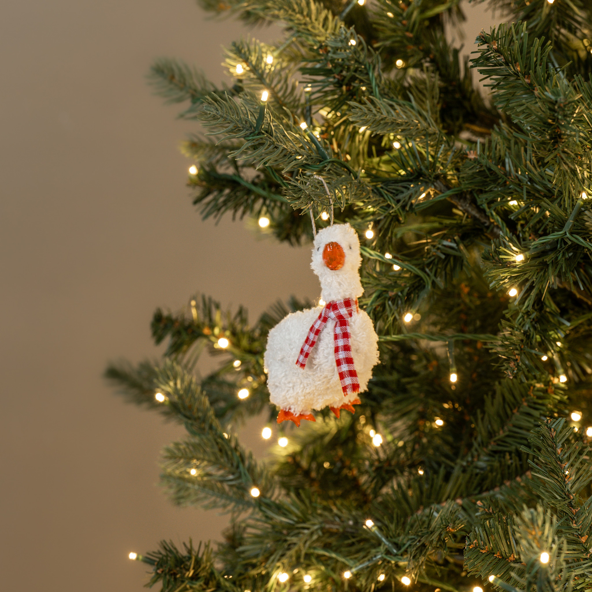 Standing Goose Ornament with Red Bow, 5.25"