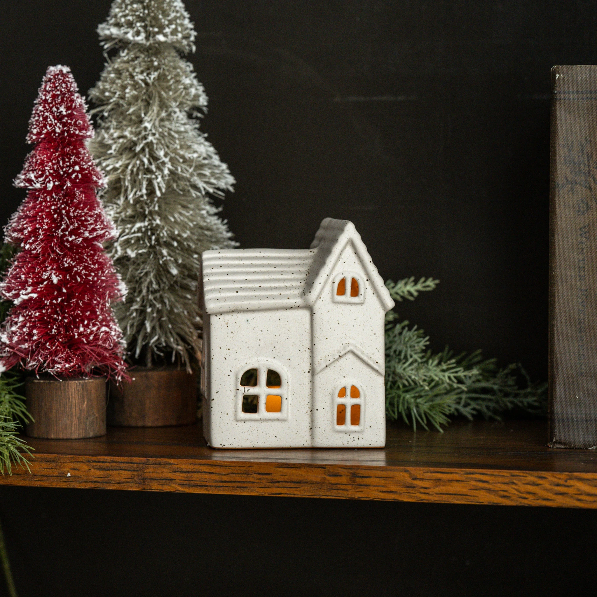 Glitter Ceramic Tealight House, 5.25"