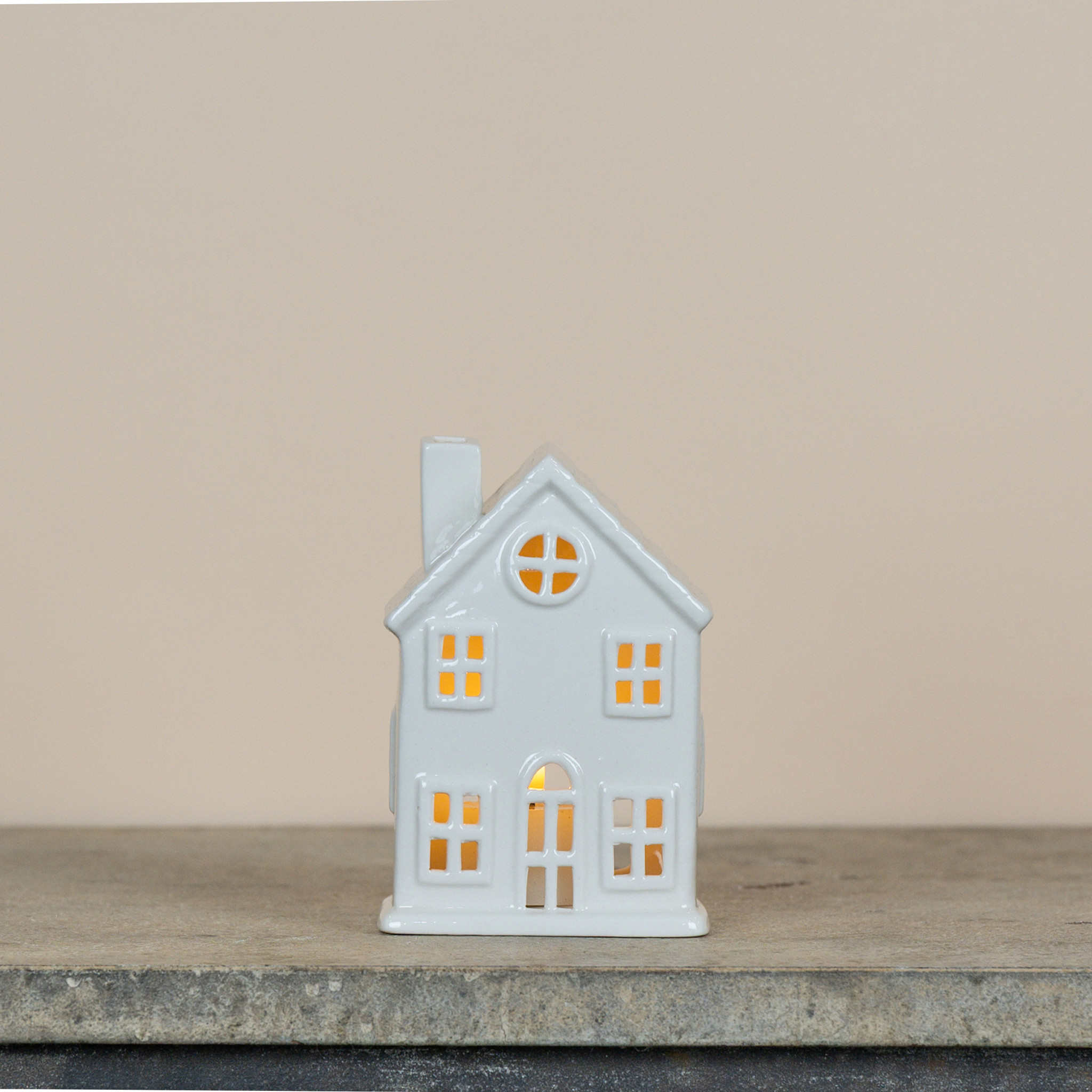 White Ceramic Tealight House, 5.25", photo 3 of 5