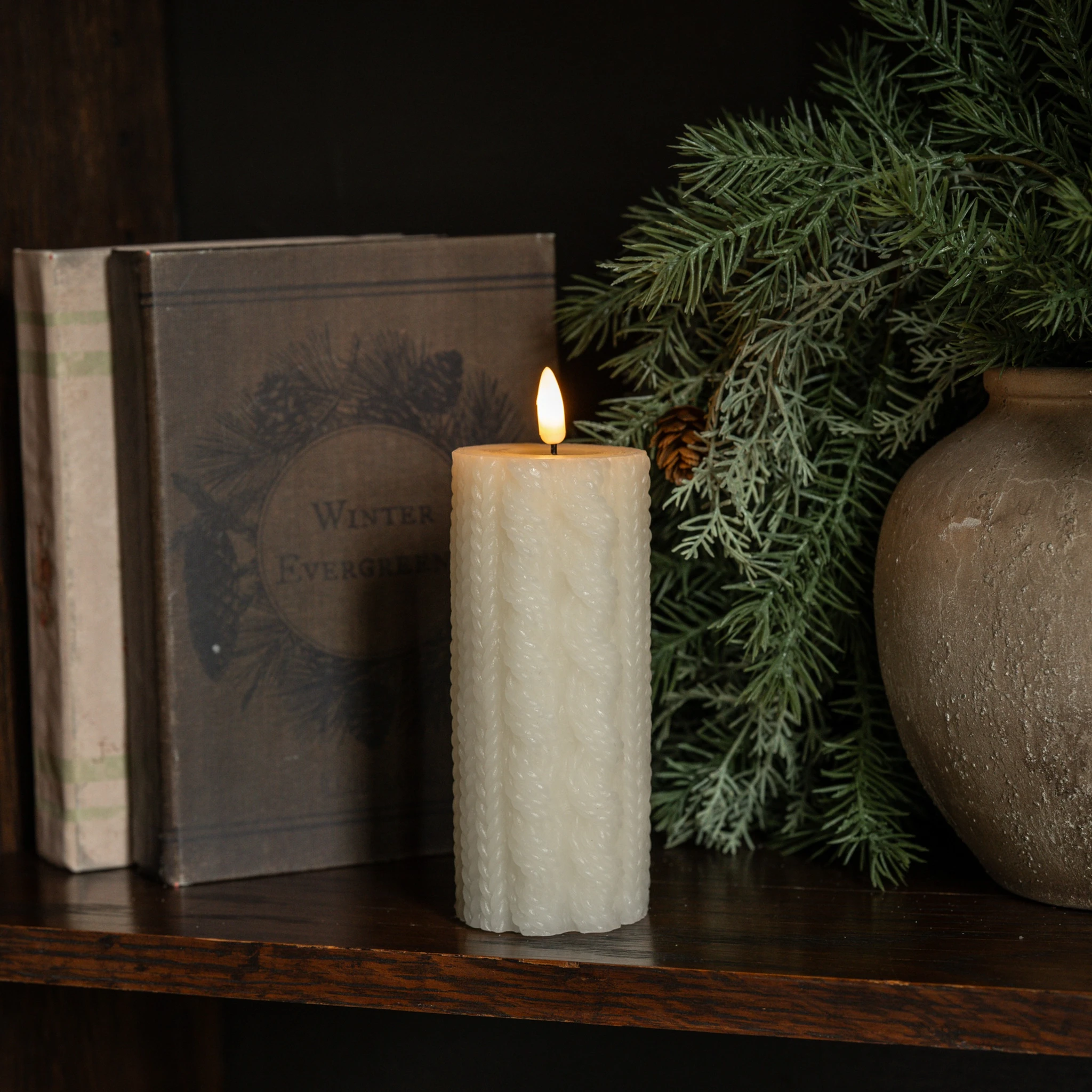 Flameless Cream Sweater Candle, 6"