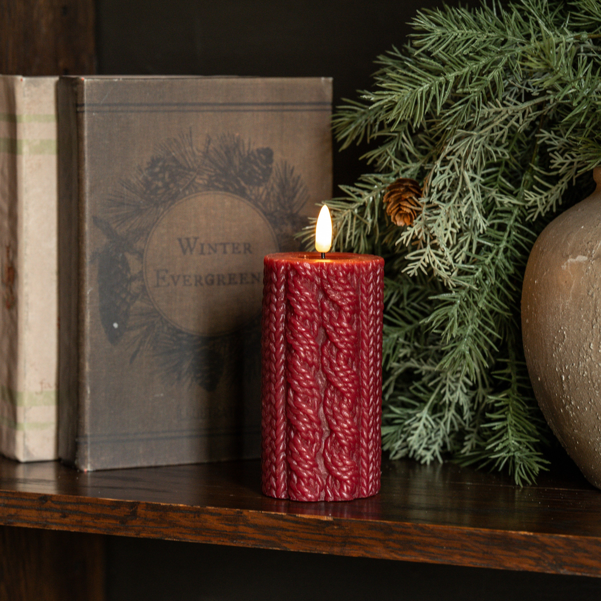 Flameless Red Sweater Candle, 5"
