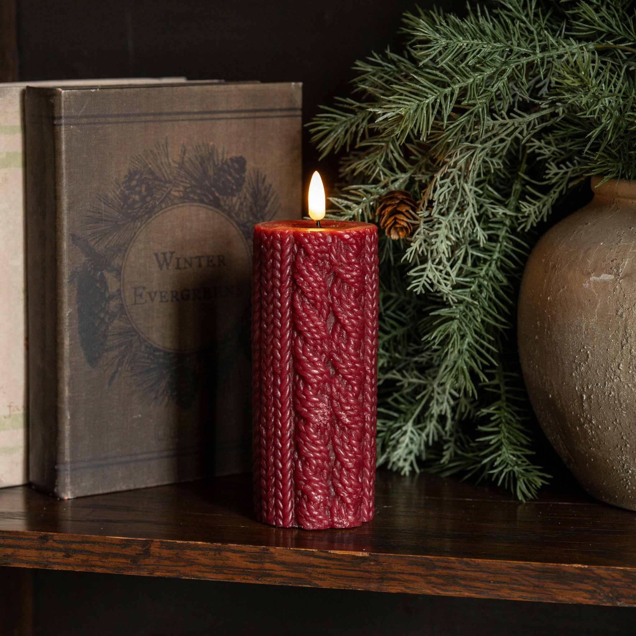 Flameless Red Sweater Candle, 6"