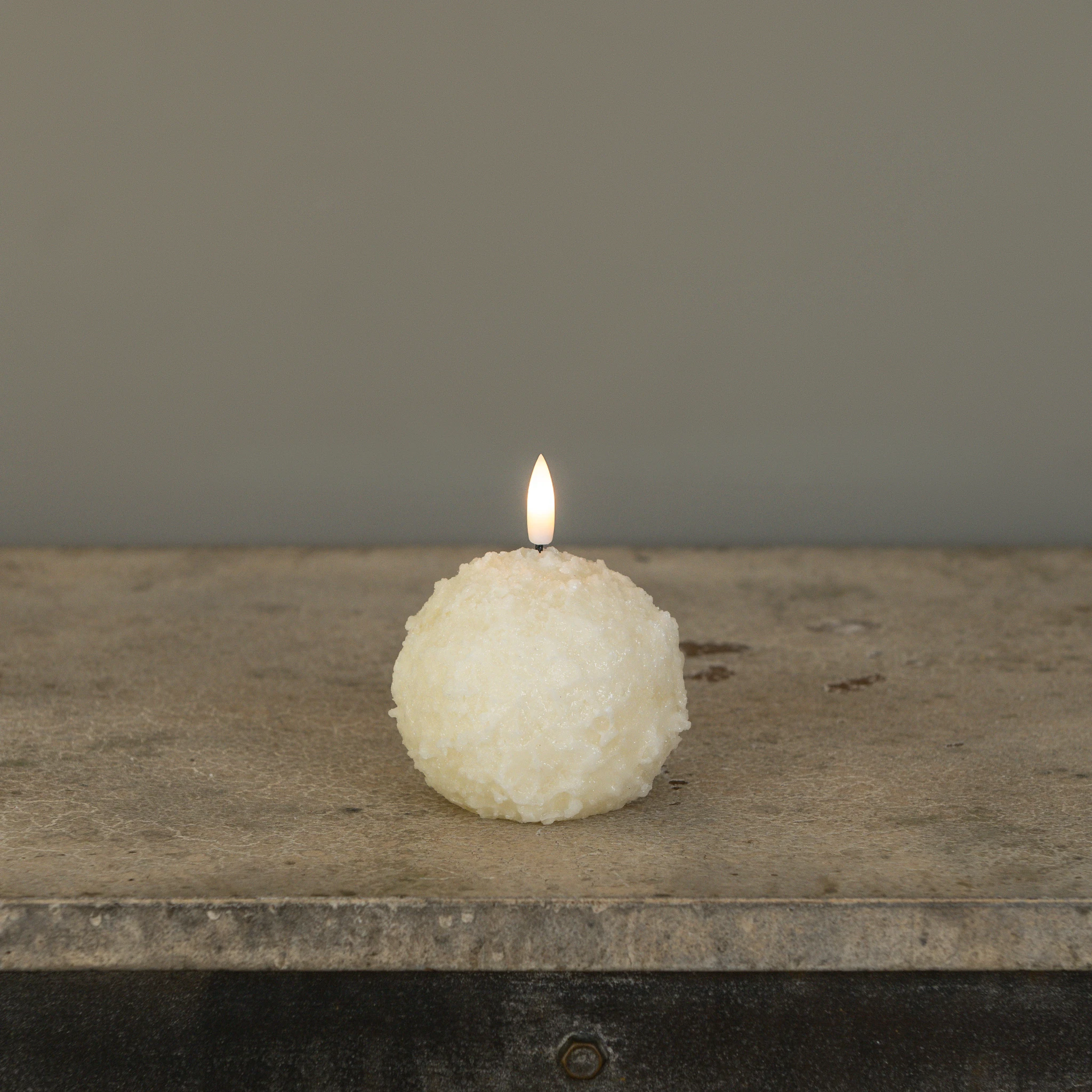 Flameless Cream Shimmer Snowball Candle, 3", photo 3 of 6