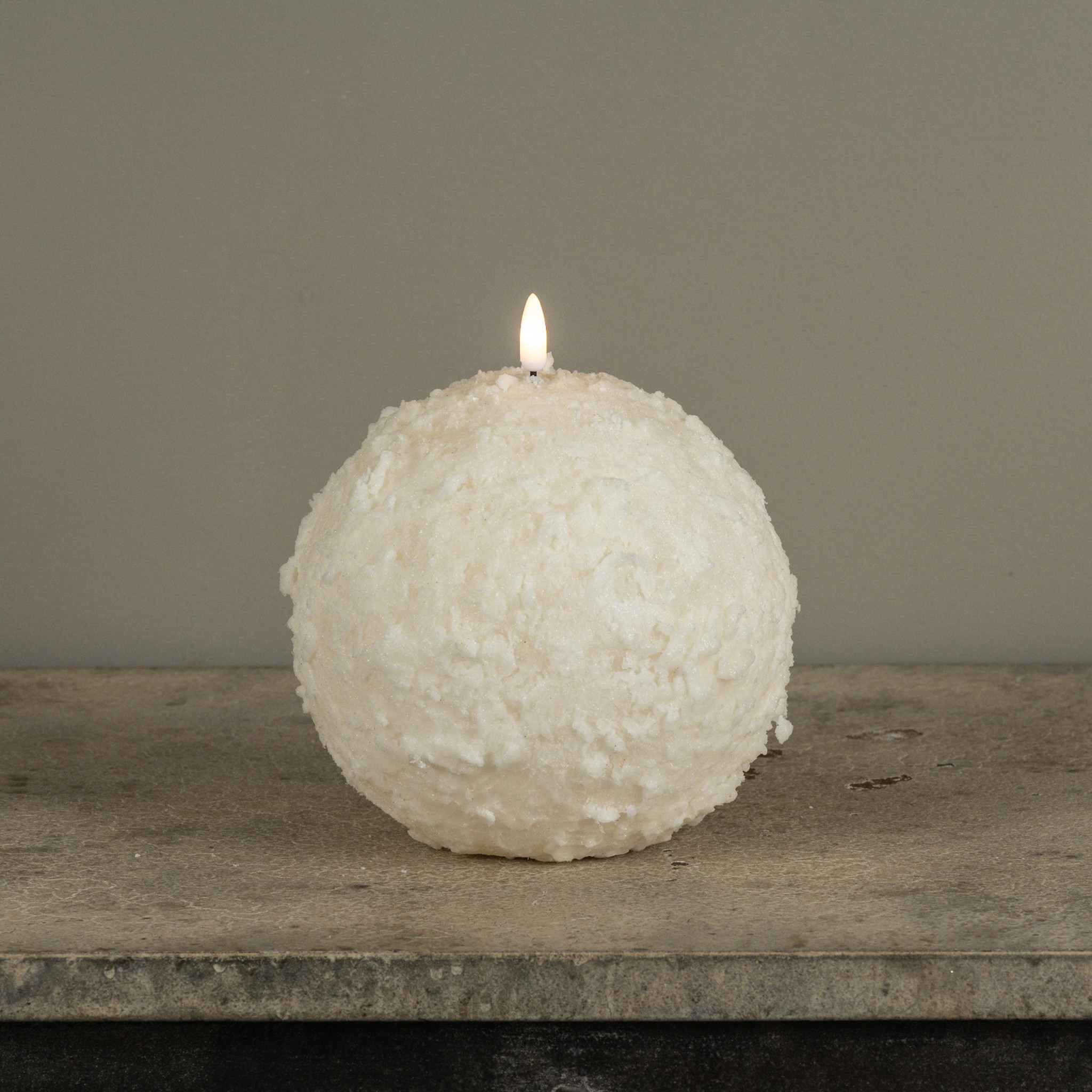 Flameless Cream Shimmer Snowball Candle, 6", photo 5 of 6
