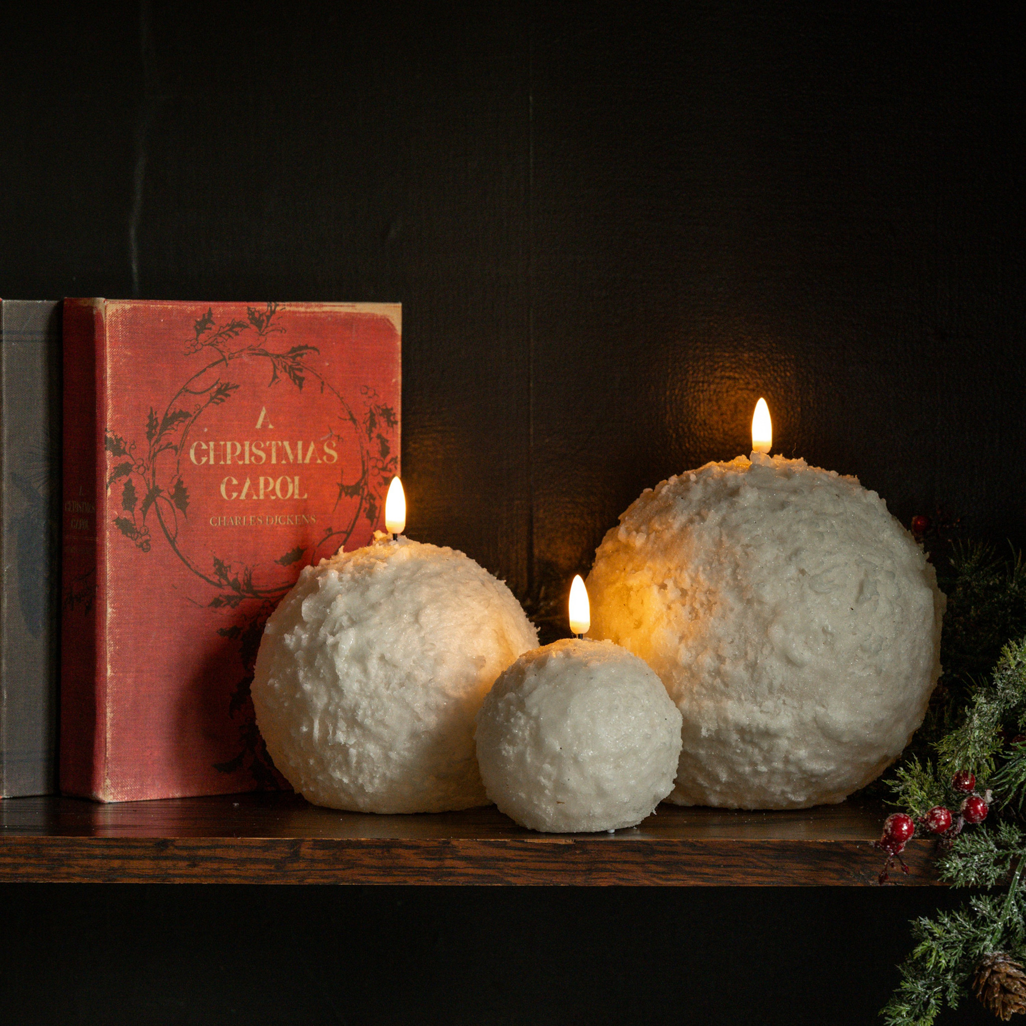 Flameless Cream Shimmer Snowball Candle, 6", photo 4 of 6