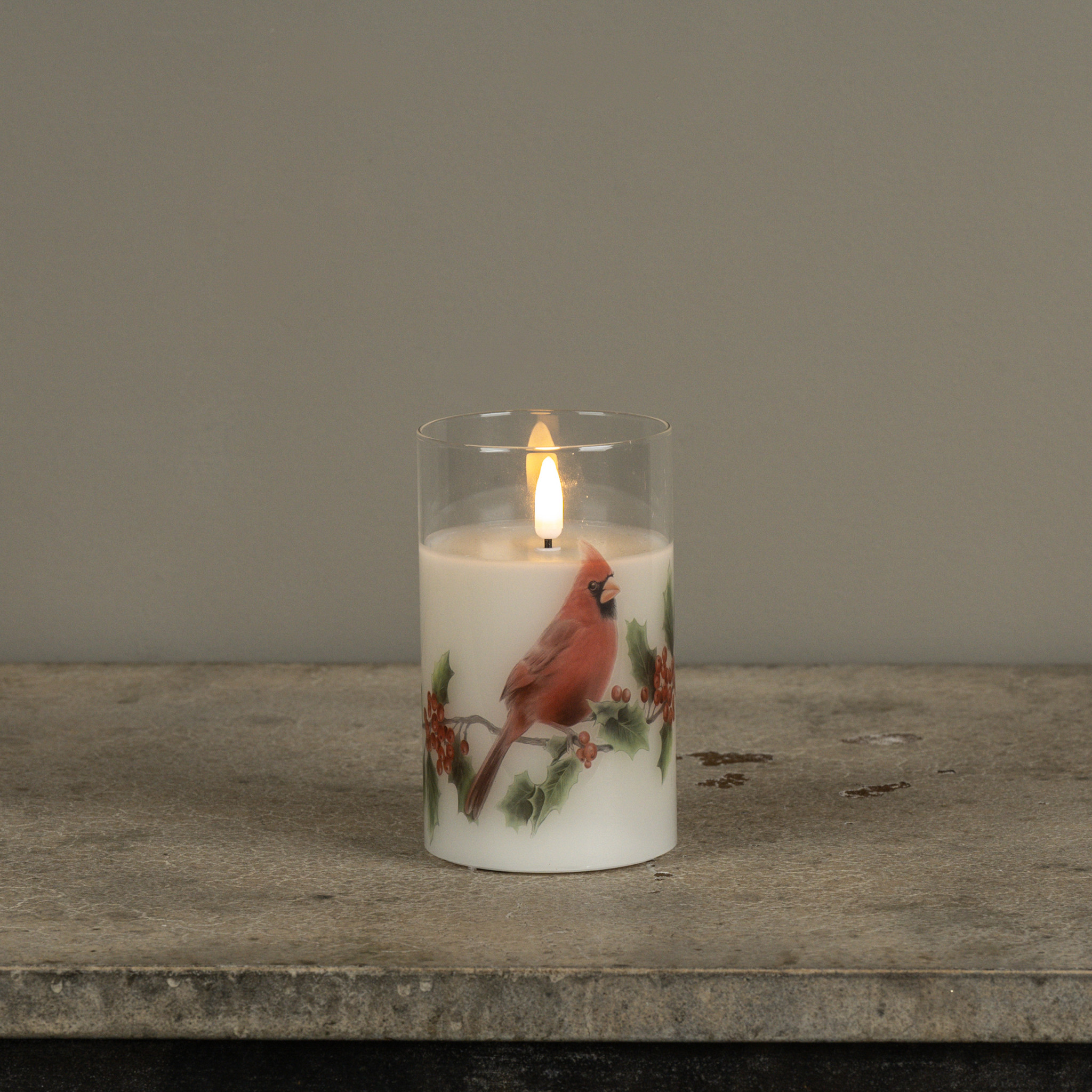 Flameless Cardinal Glass Candle, 5"