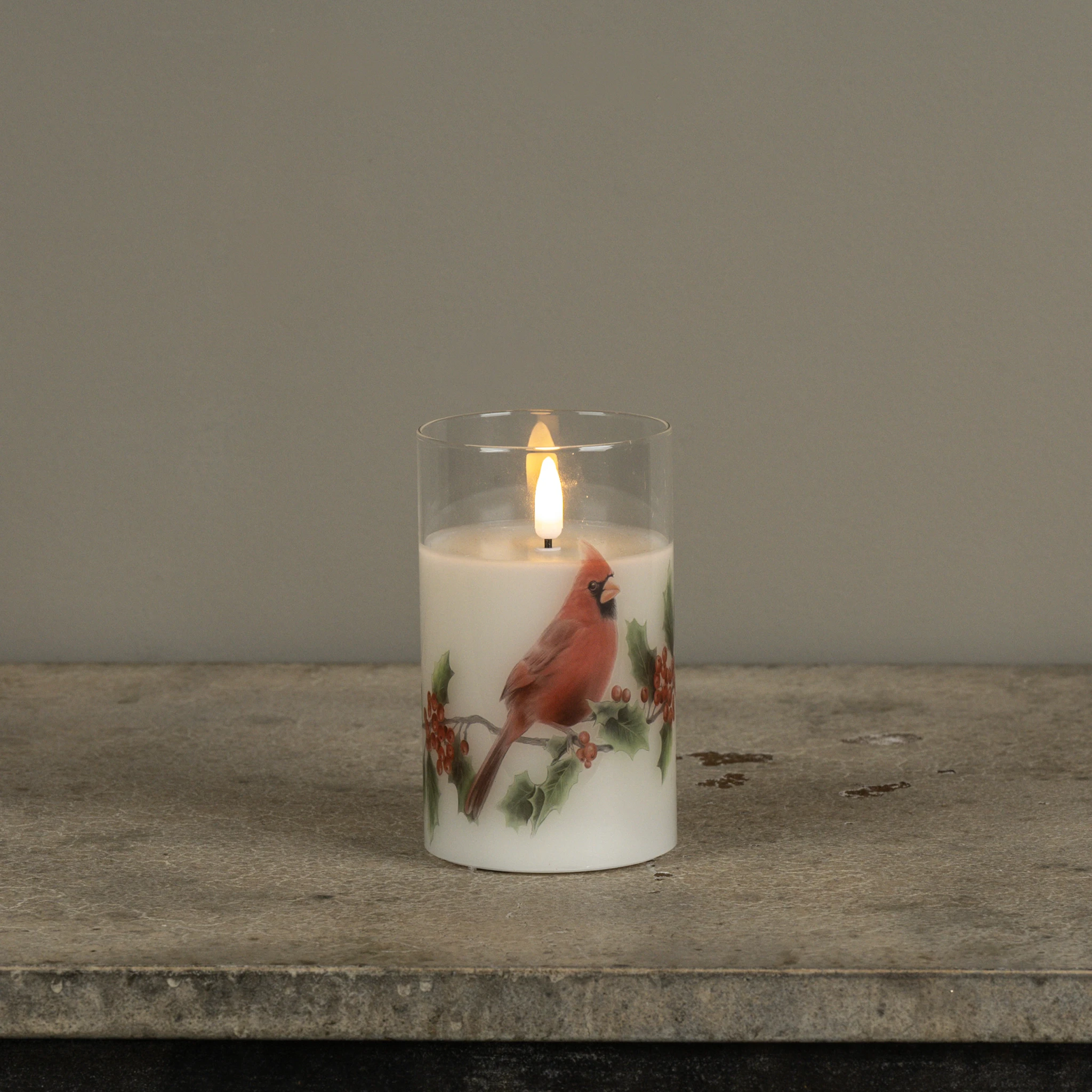 Flameless Cardinal Glass Candle, 5"