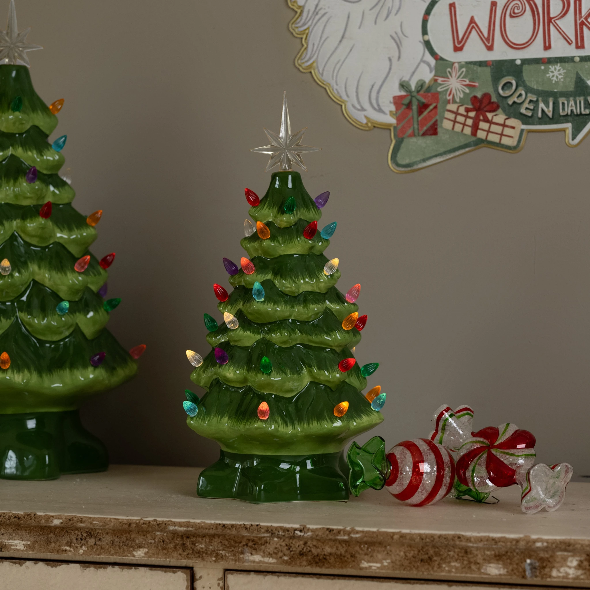 Ceramic Christmas Tree with Colored Lights, 14"