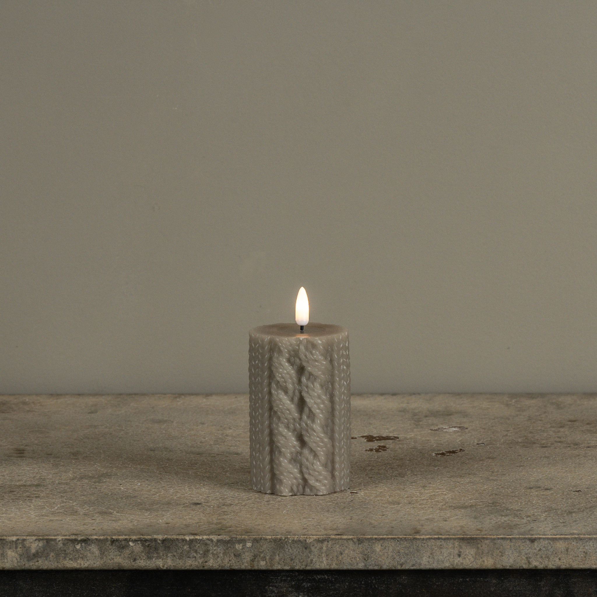 Flameless Taupe Sweater Candle, 4", photo 2 of 4