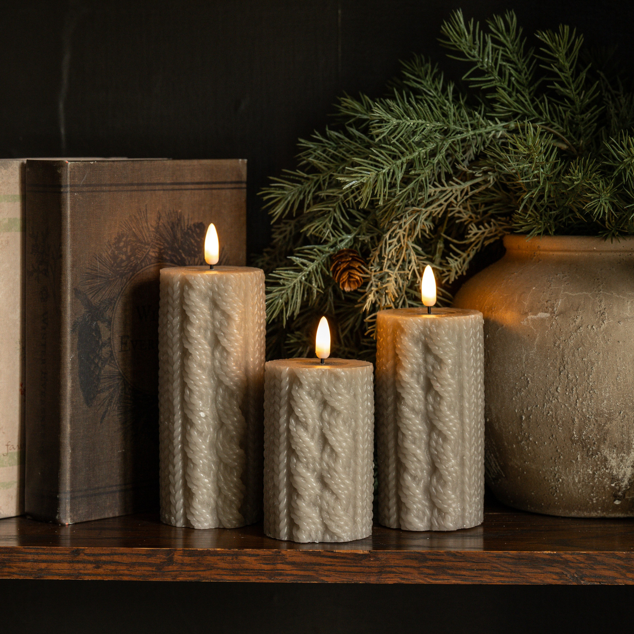 Flameless Taupe Sweater Candle, 6", photo 3 of 4