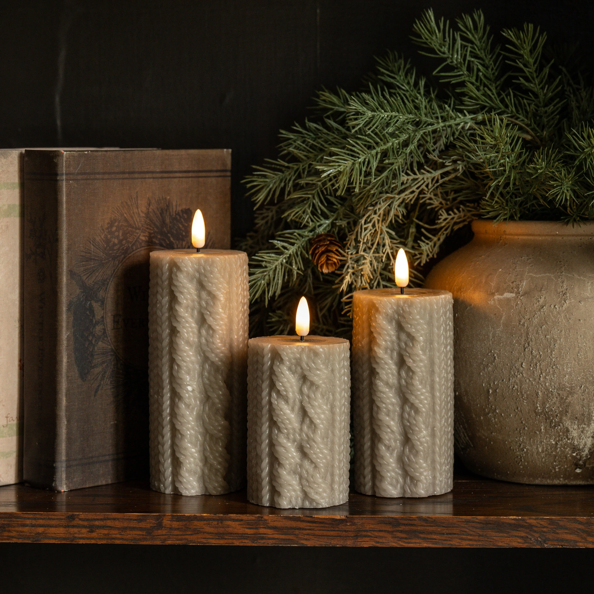 Flameless Taupe Sweater Candle, 6", photo 3 of 4