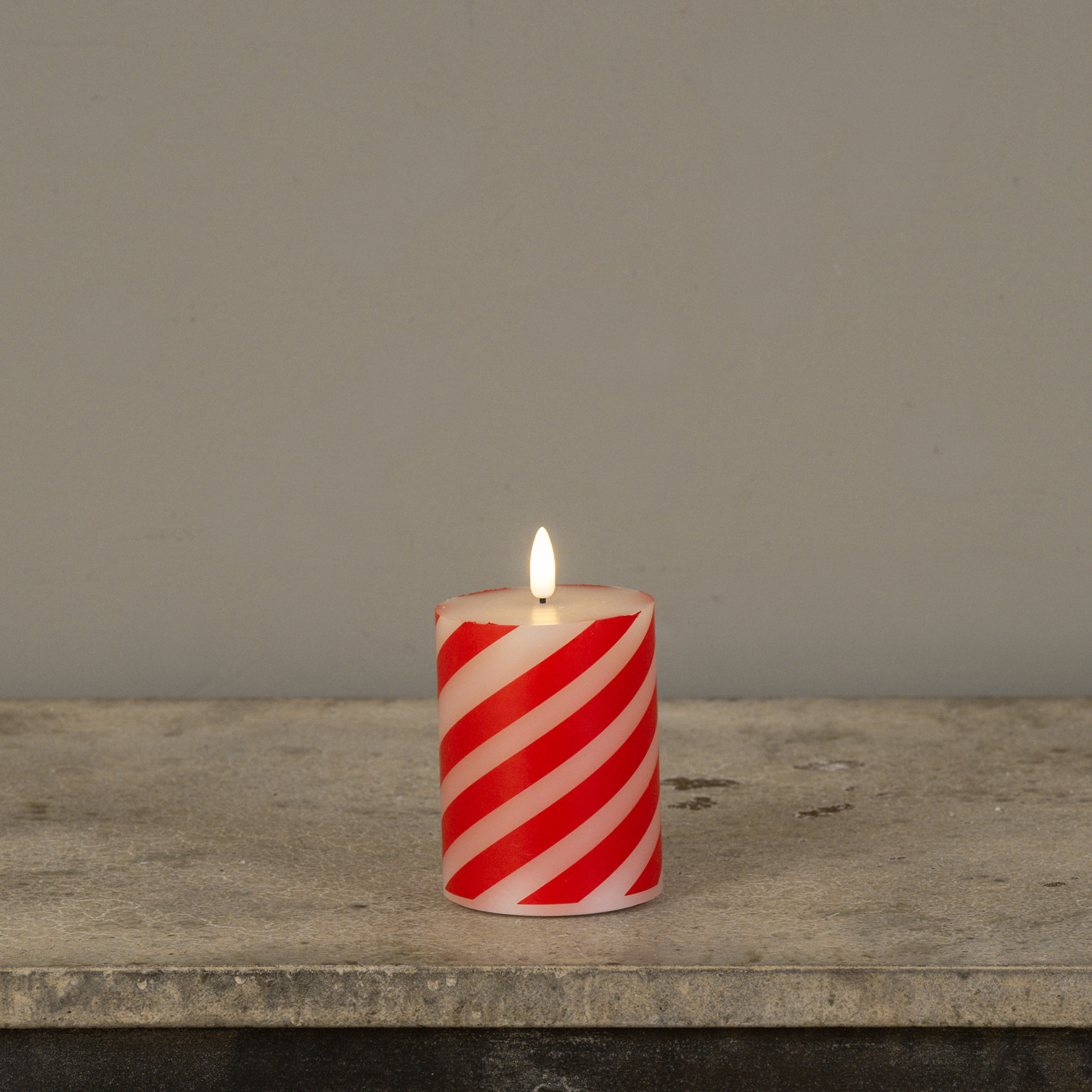 Flameless Candy Cane Pillar Candle, 4", photo 4 of 8
