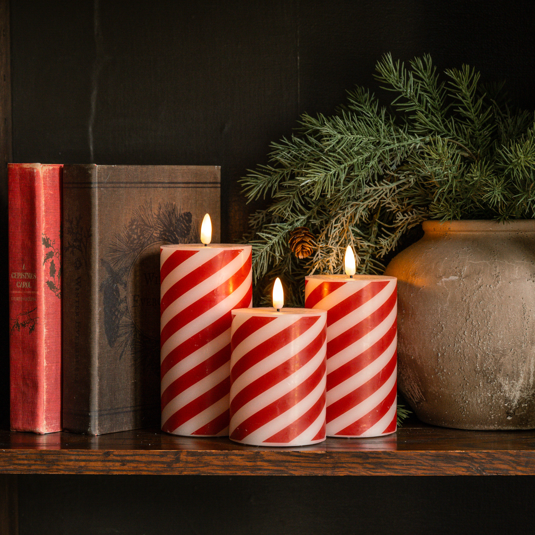 Flameless Candy Cane Pillar Candle, 4", photo 6 of 8