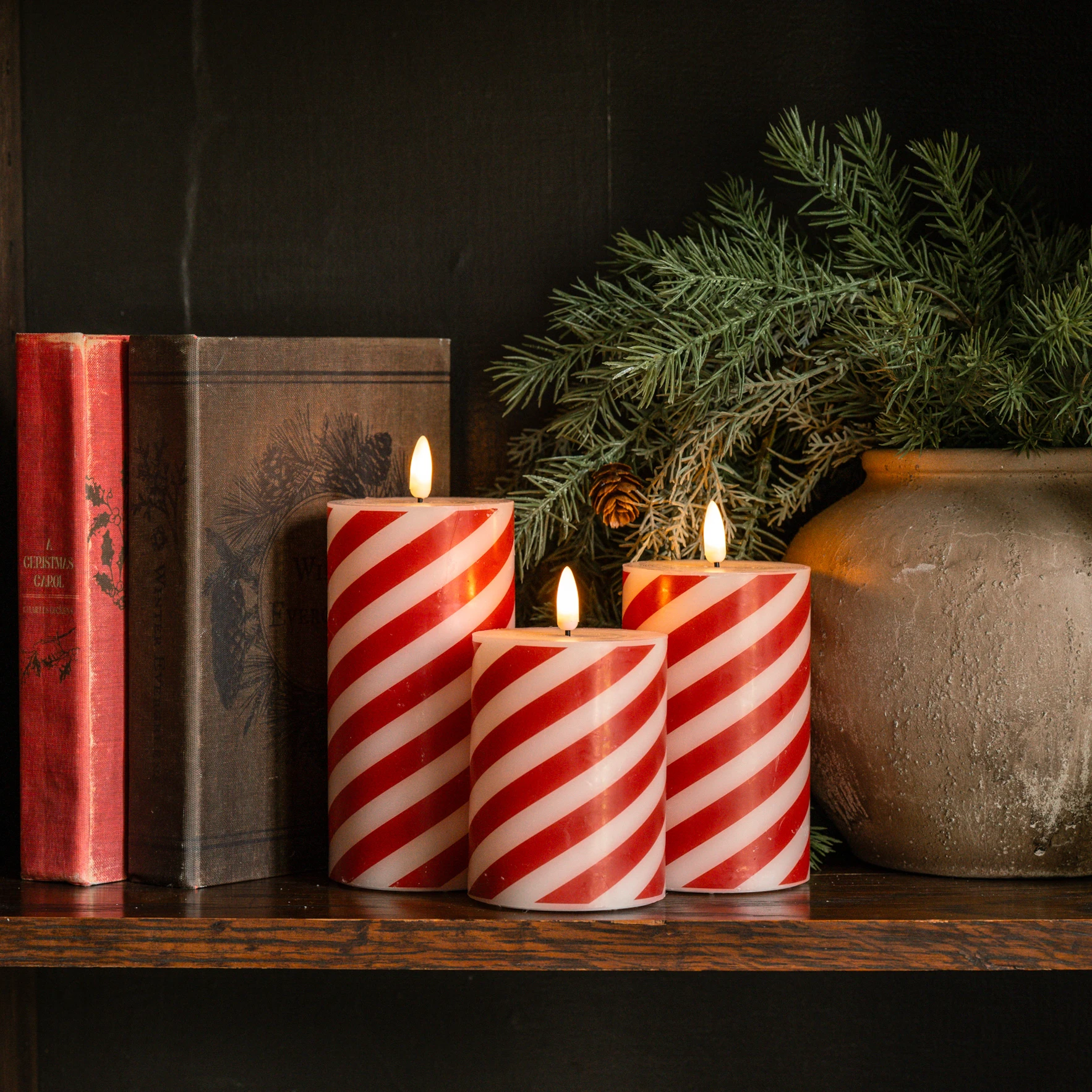 Flameless Candy Cane Pillar Candle, 4", photo 6 of 8