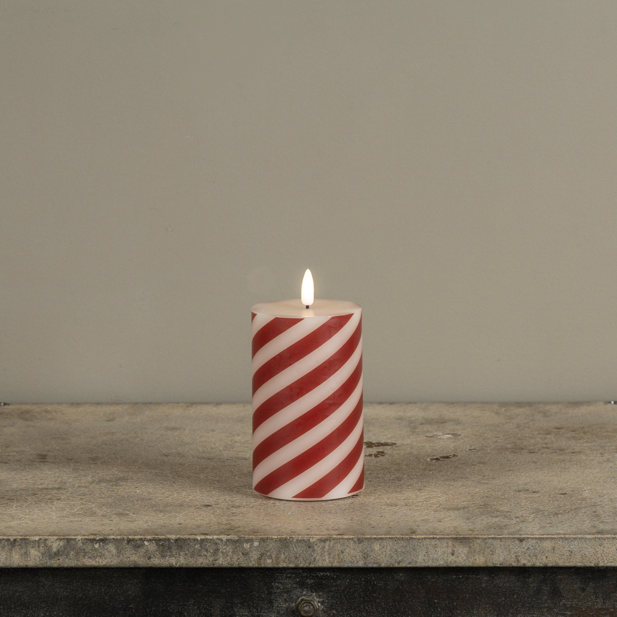 Flameless Candy Cane Pillar Candle, 5", photo 3 of 8