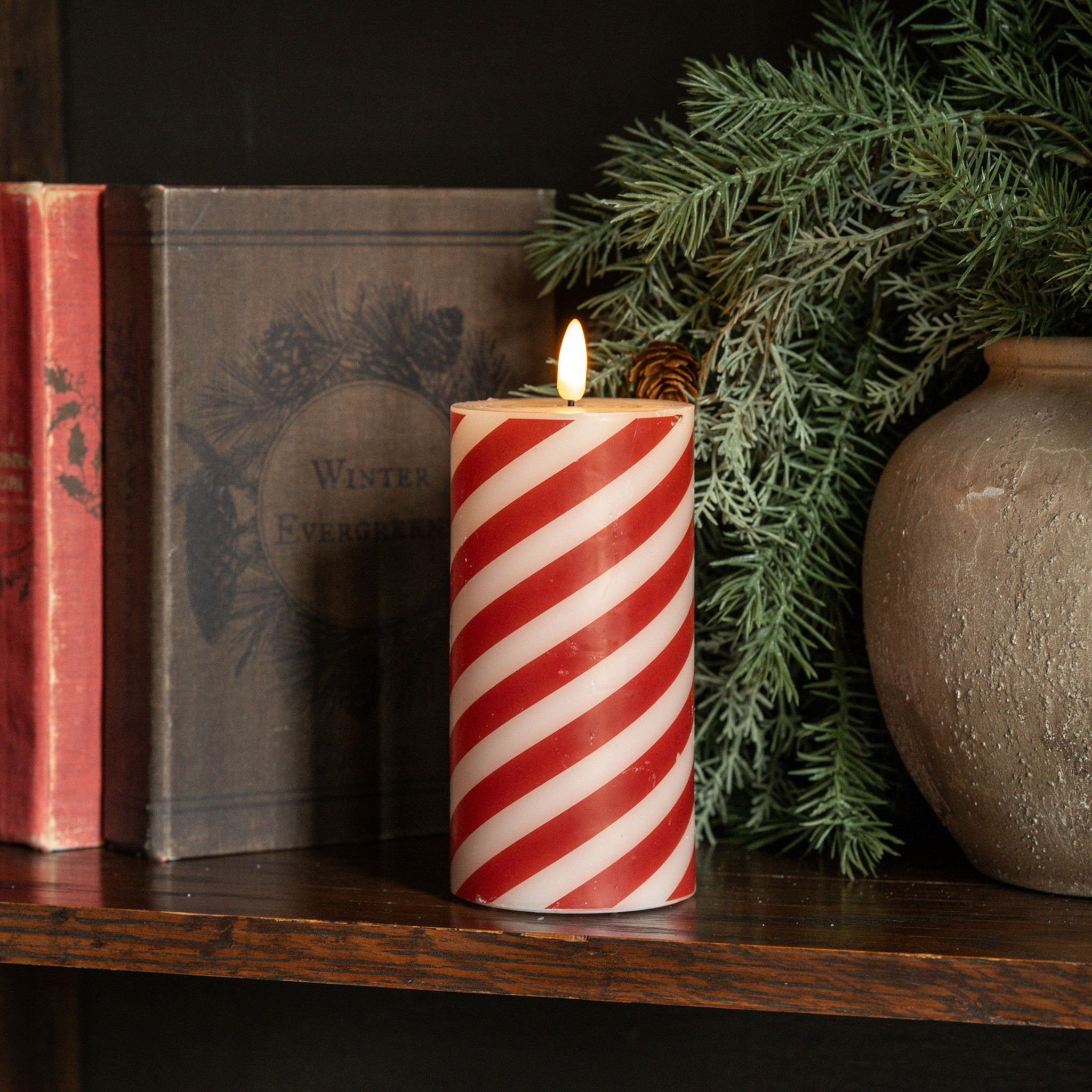 Flameless Candy Cane Pillar Candle, 6" — photo 1 of 2
