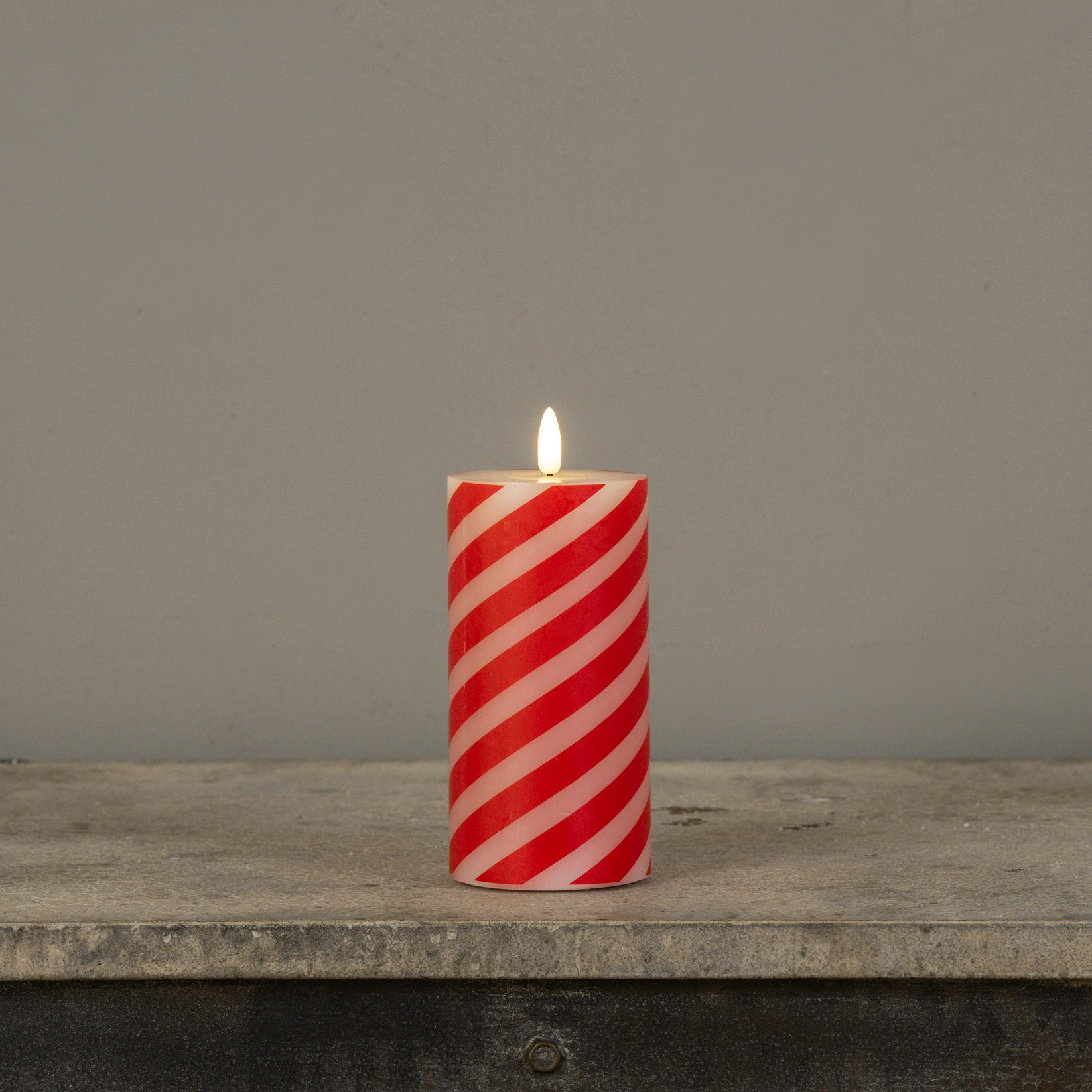 Flameless Candy Cane Pillar Candle, 6", photo 4 of 8