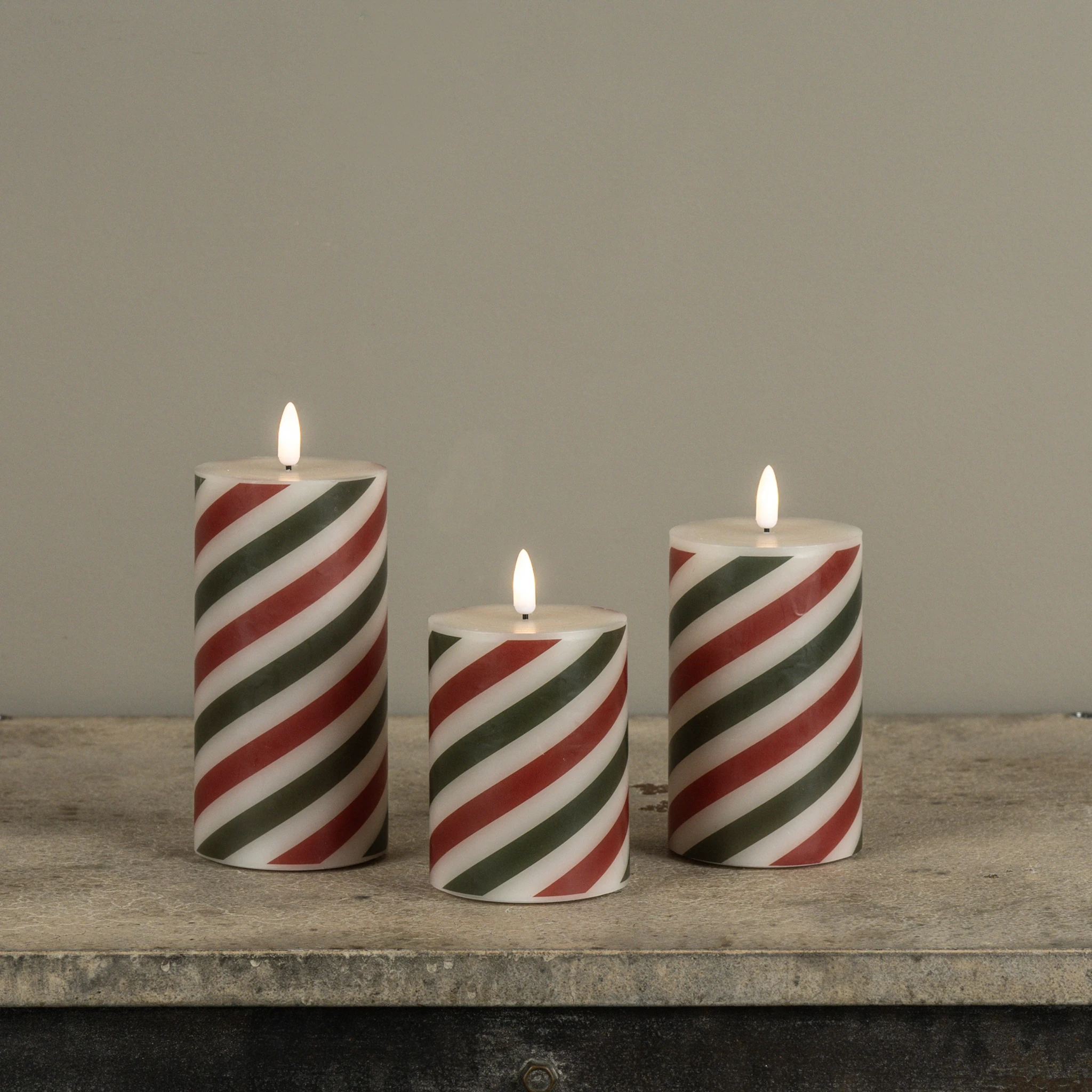 Flameless Red & Green Candy Cane Pillar Candle, 4", photo 7 of 8