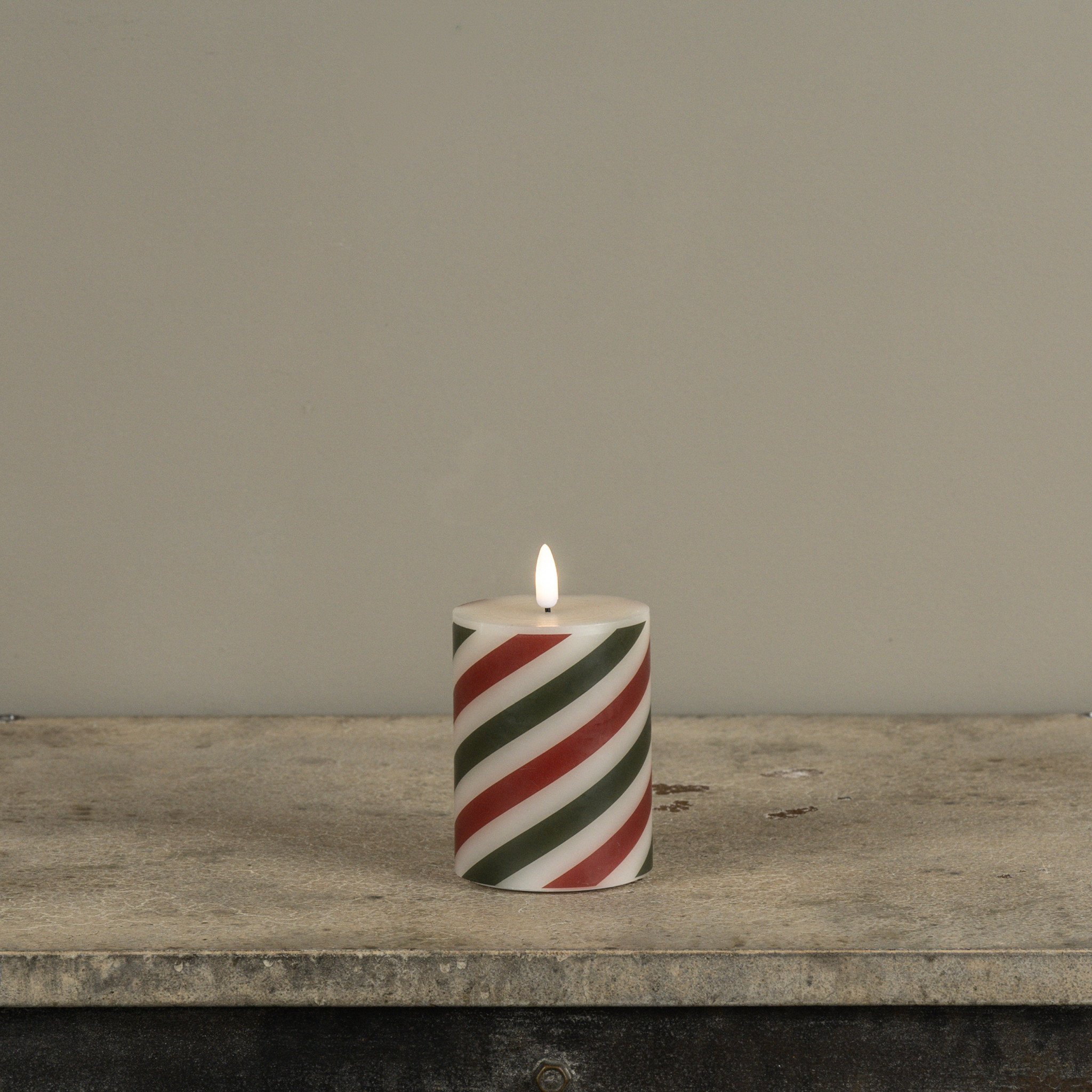 Flameless Red & Green Candy Cane Pillar Candle, 4", photo 3 of 8
