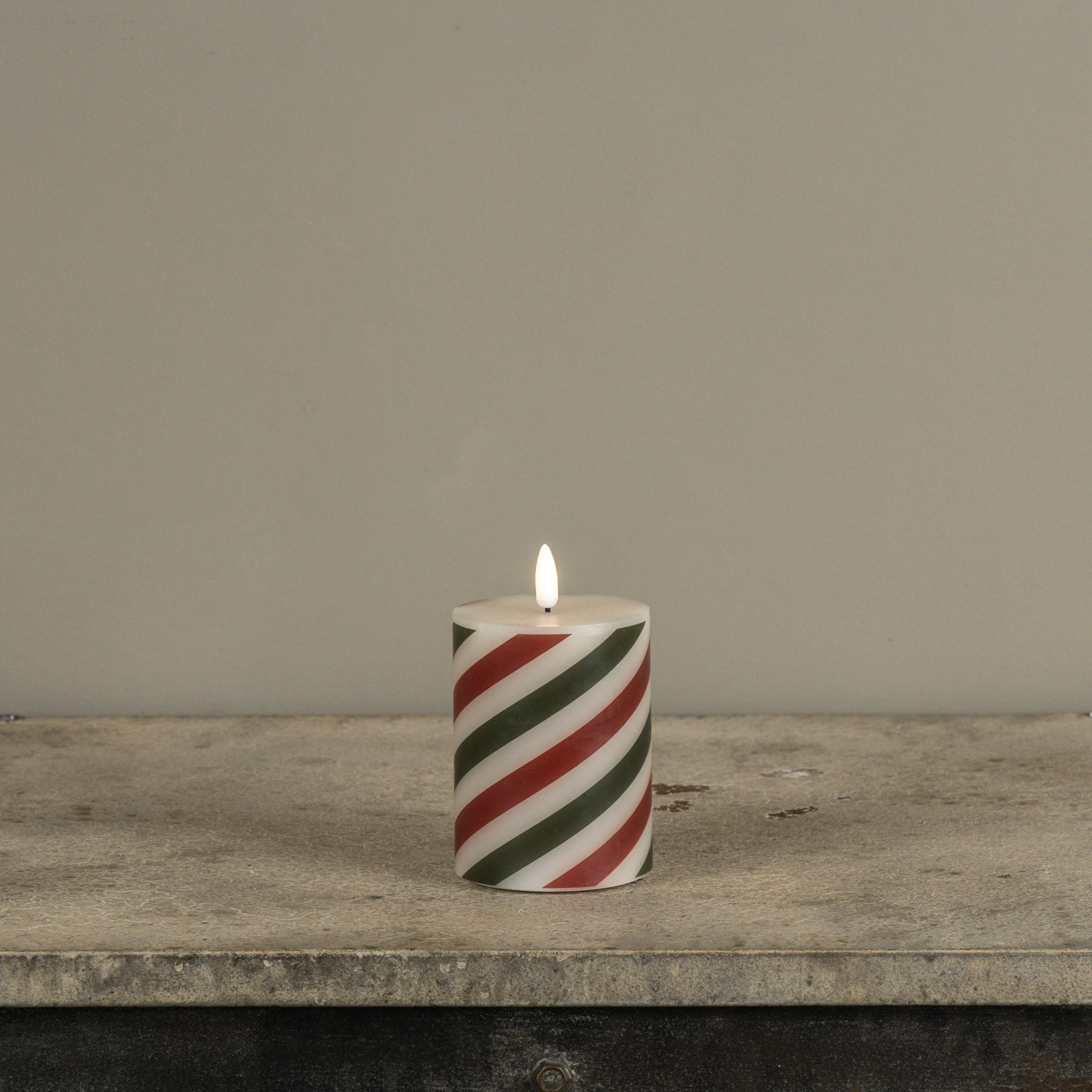 Flameless Red & Green Candy Cane Pillar Candle, 4", photo 3 of 8