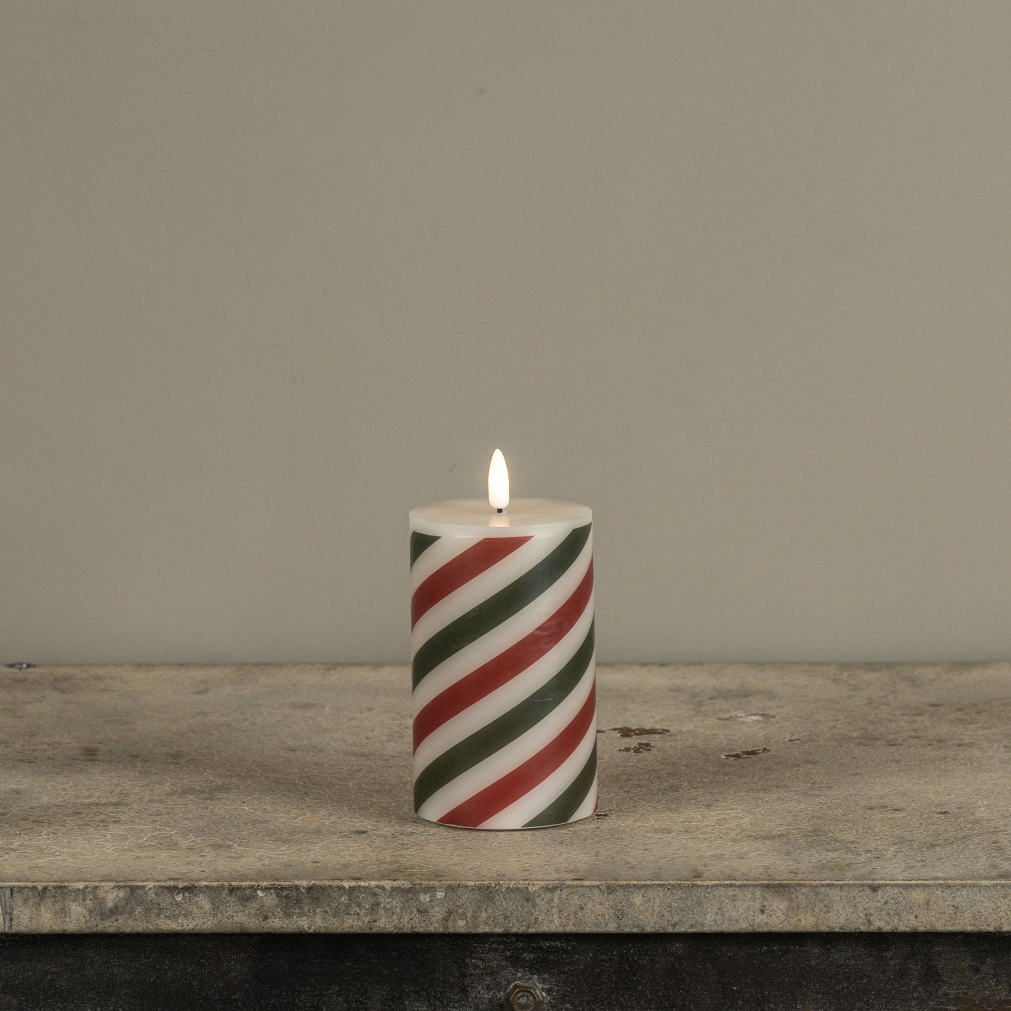Flameless Red & Green Candy Cane Pillar Candle, 5", photo 3 of 8